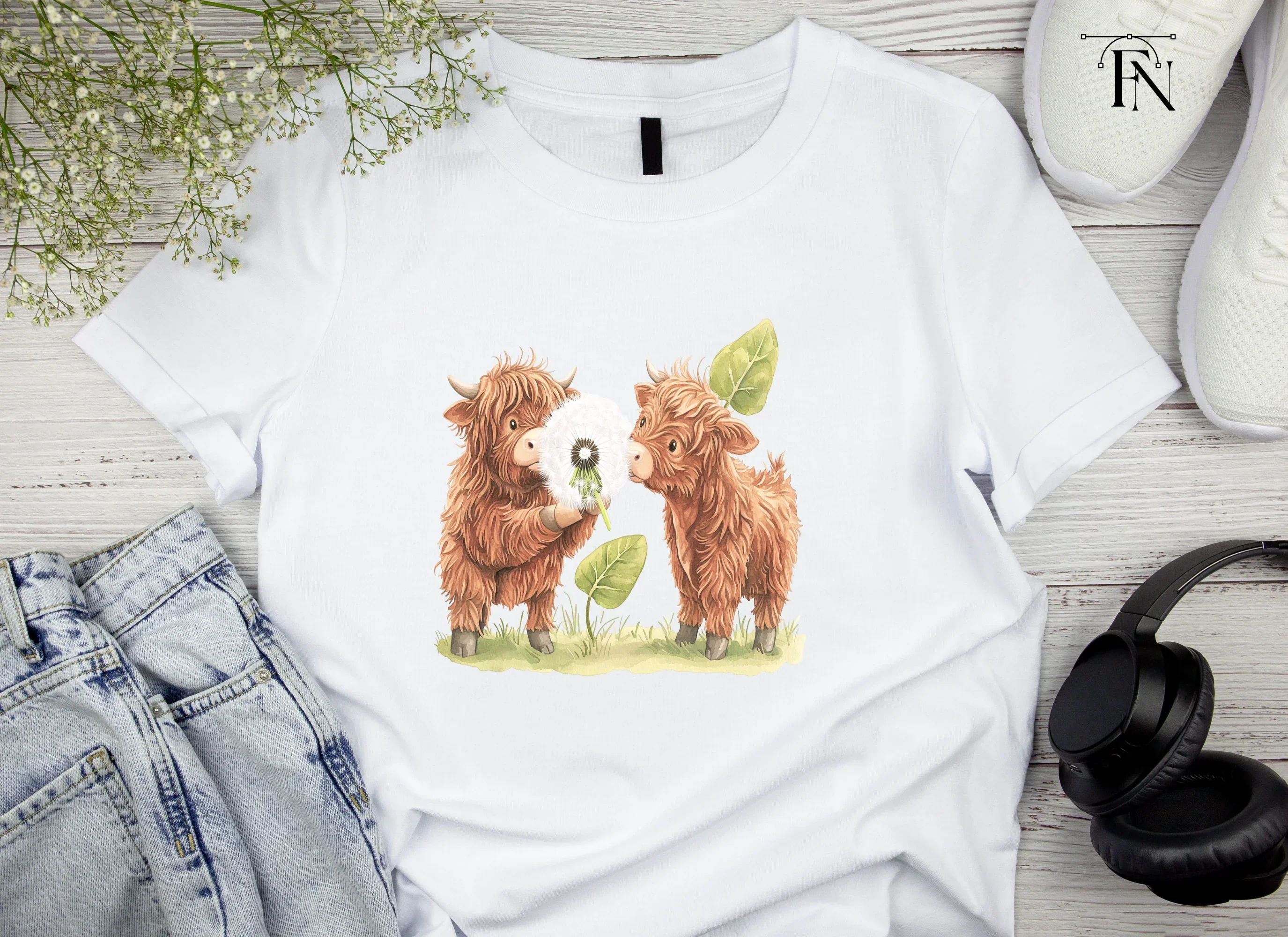 Highland Calf Blowing Dandelion Clipart Bundle - Image 2