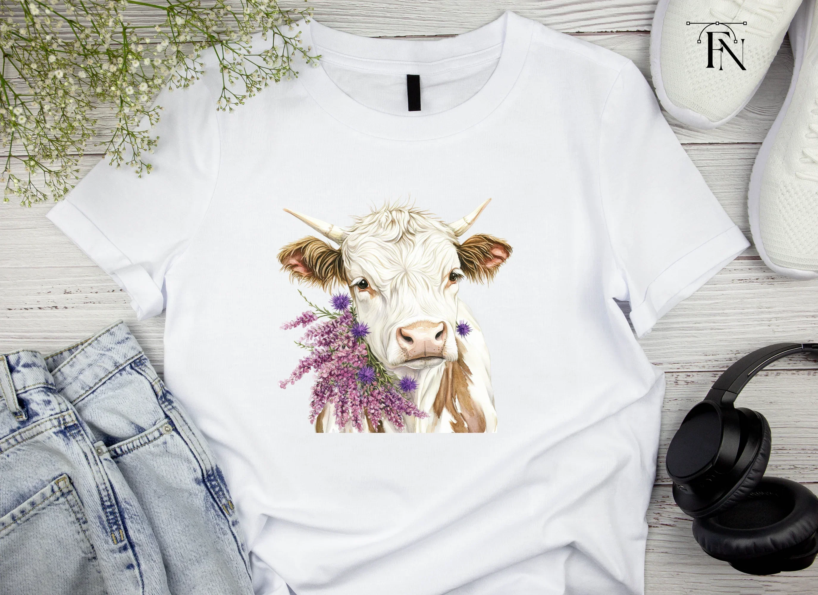Highland Cow with Lavender Clipart Bundle - Image 3