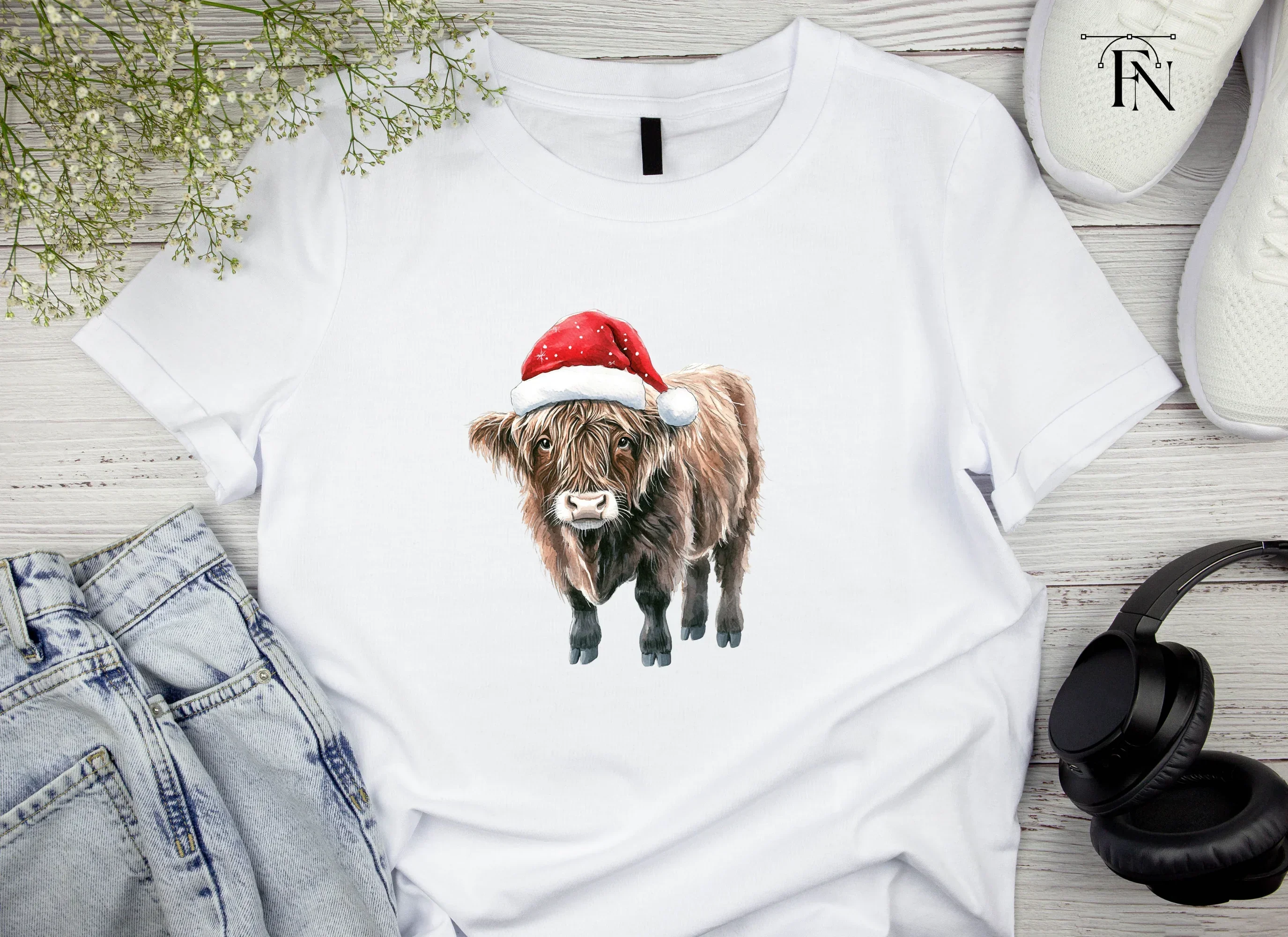 Highland Cows in Santa Hats Clipart Bundle - Image 4