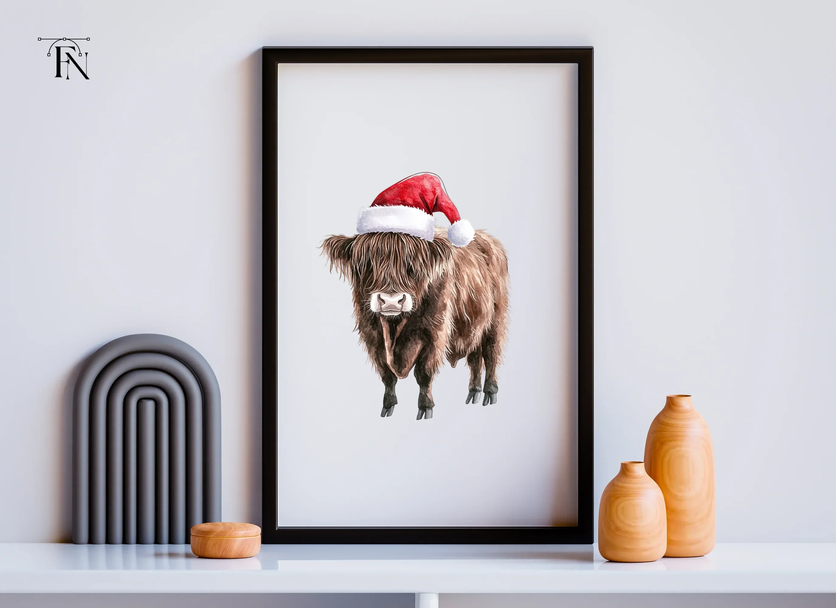 Highland Cows in Santa Hats Clipart Bundle - Image 6
