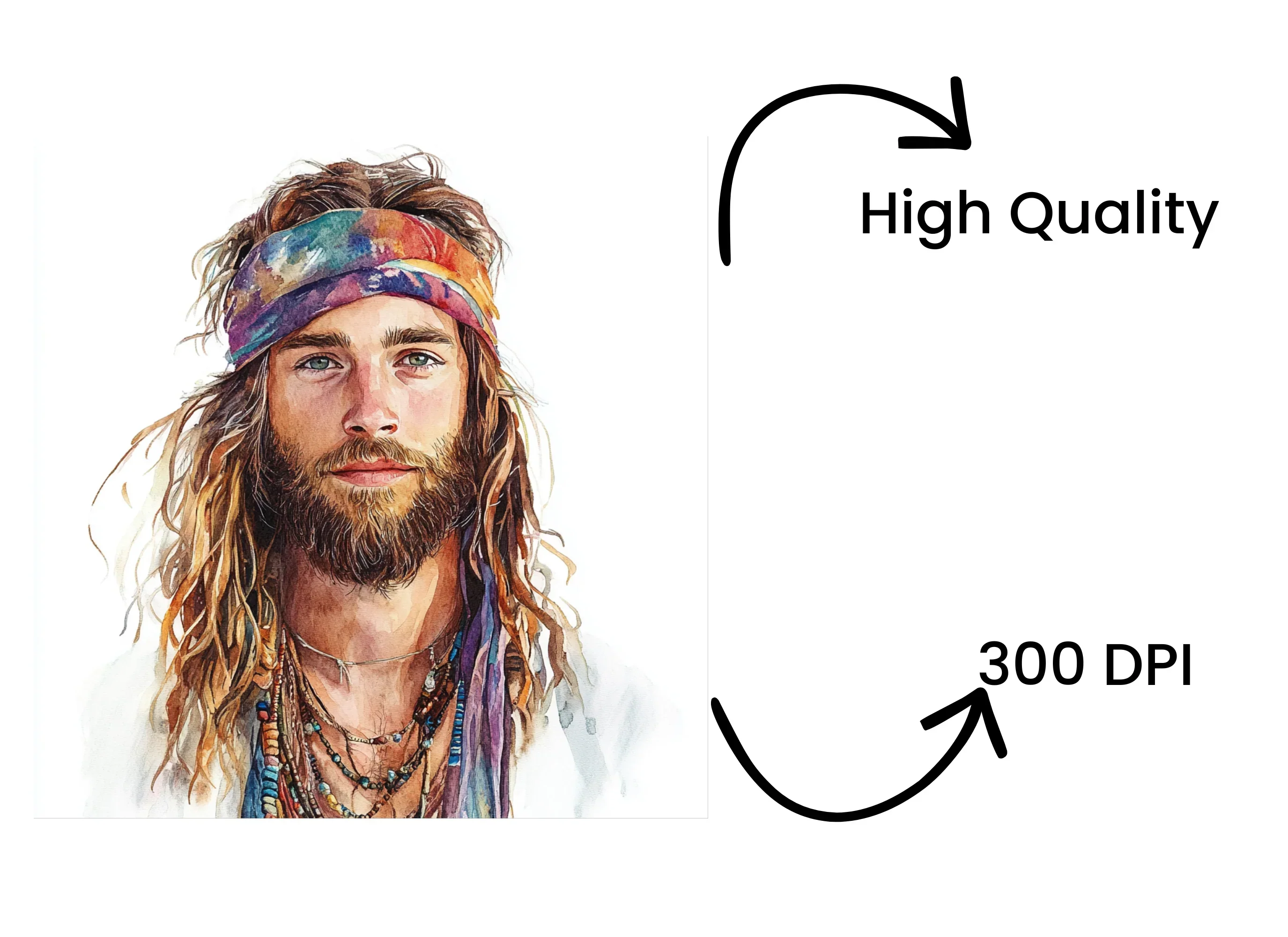 Hippie Style Men Illustrations Clipart Bundle - Image 4