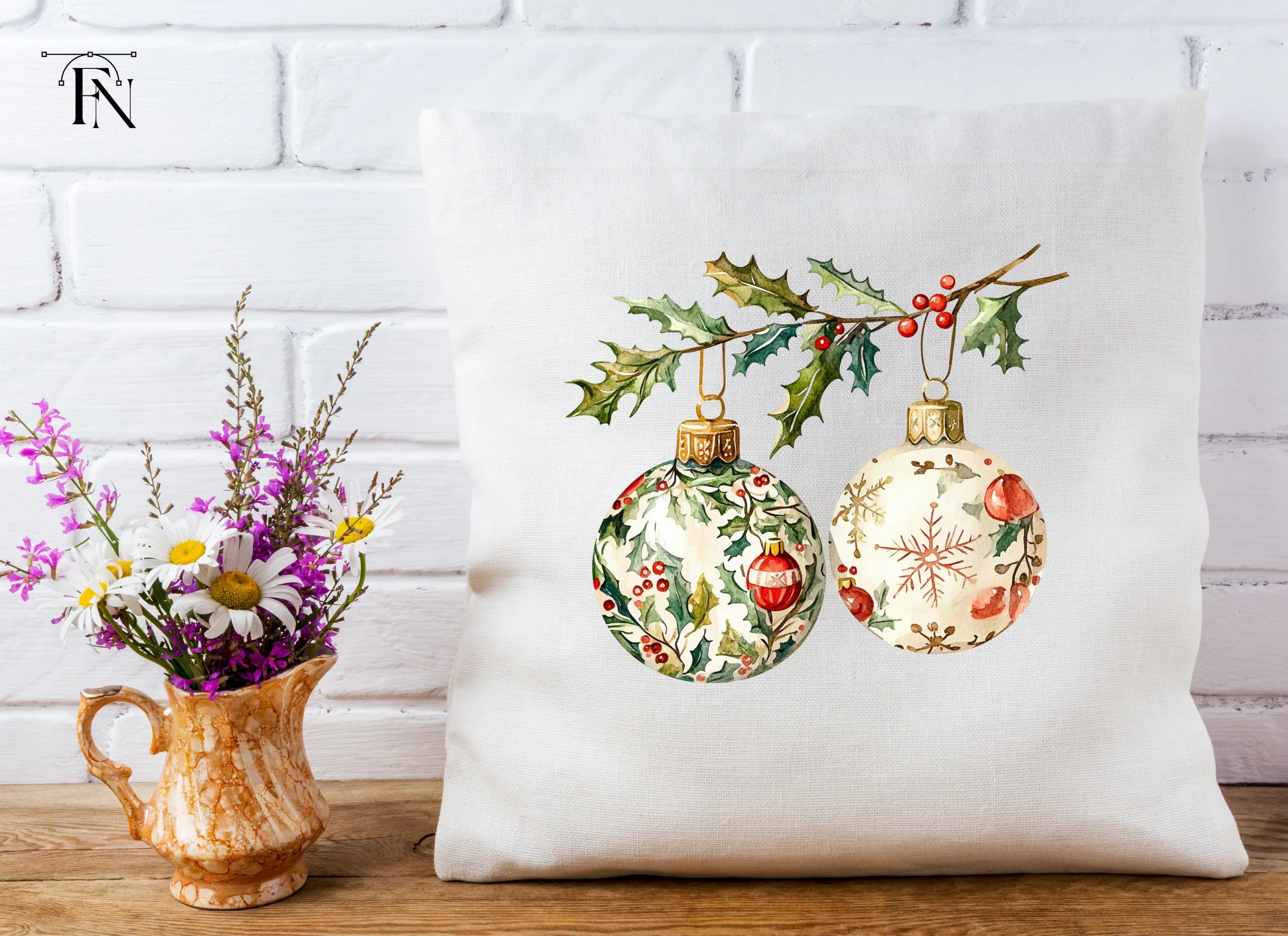 Holly Branch Christmas Ornaments Clipart Bundle - Image 6