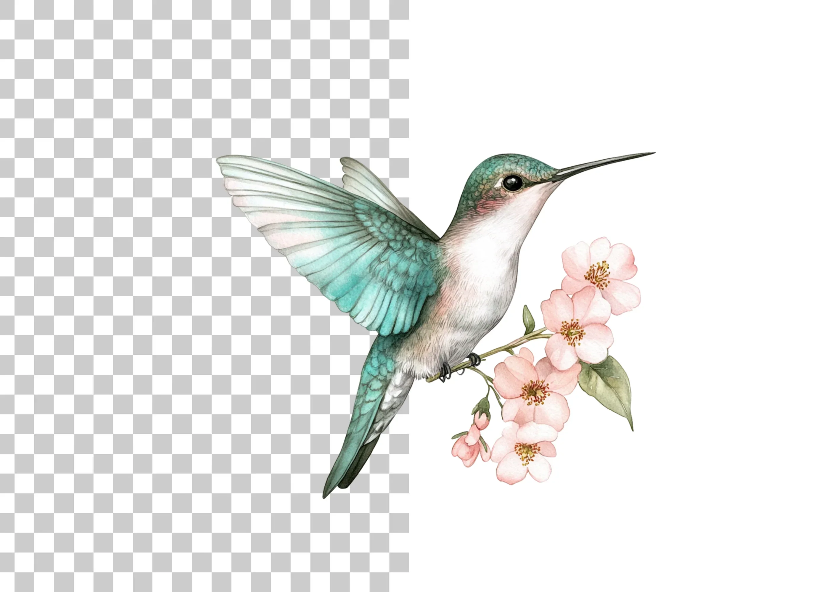 Hummingbird and Cherry Blossom Clipart Bundle - Image 3
