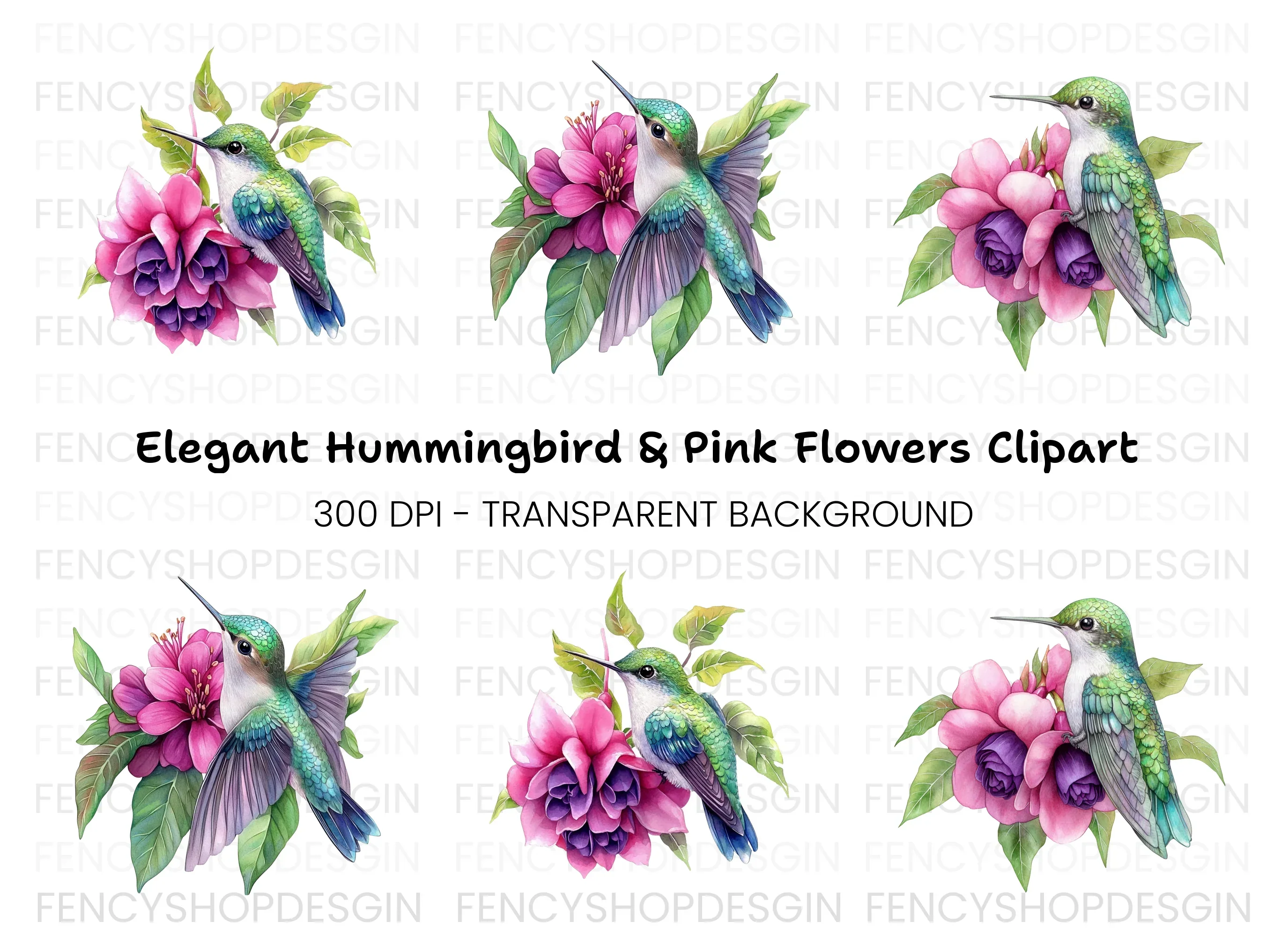 Hummingbird and Dahlia Clipart Bundle