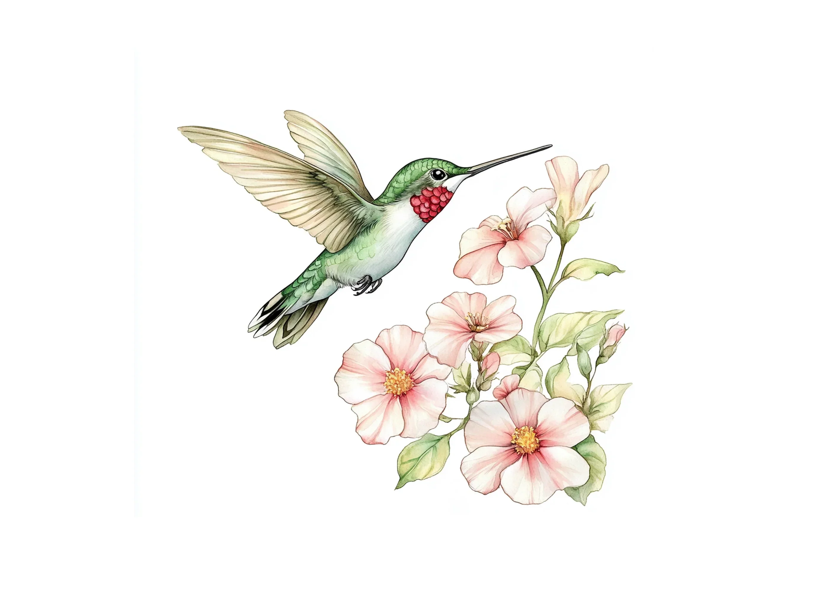 Hummingbird and Pink Flowers Clipart Bundle - Image 2