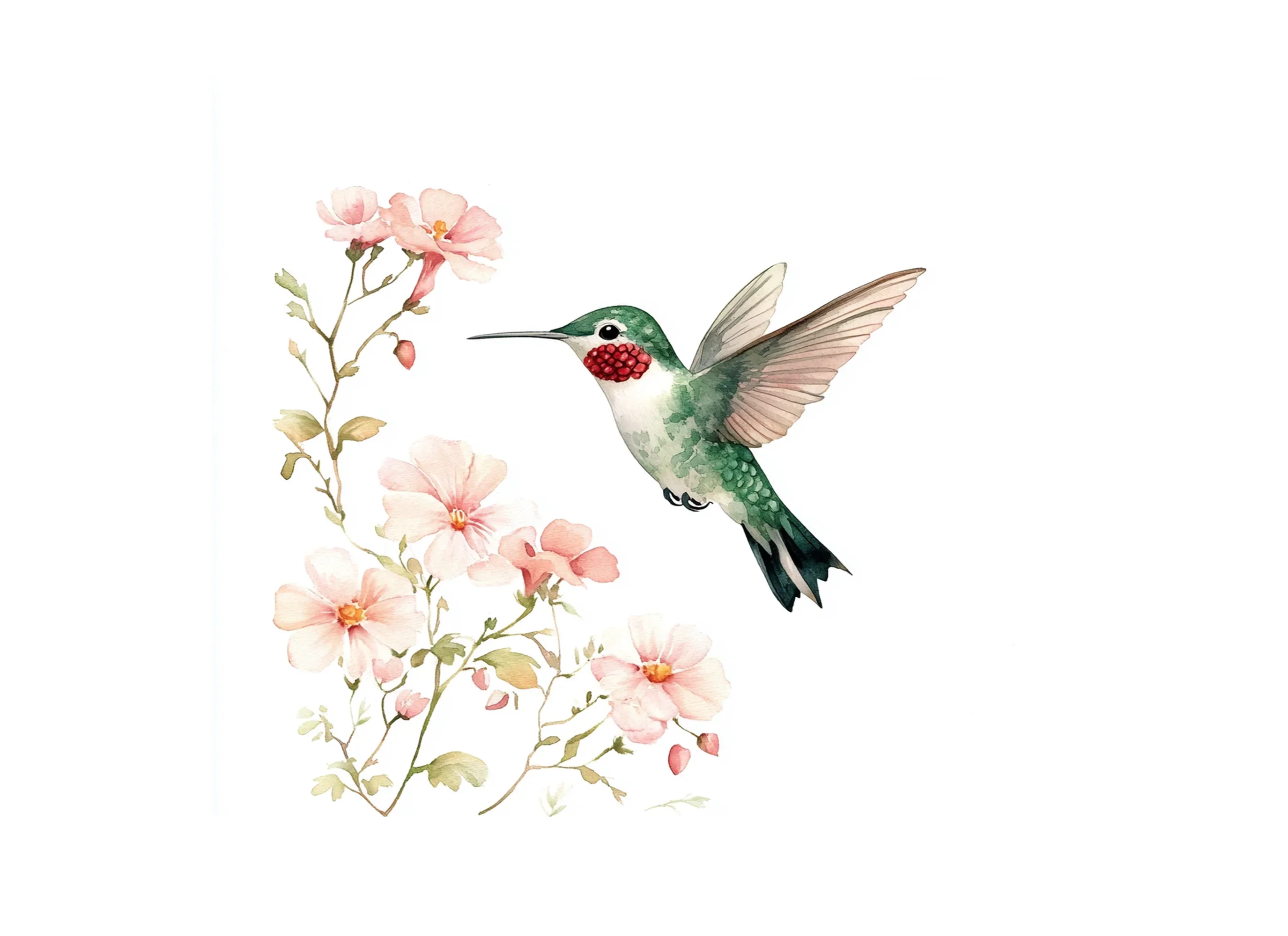 Hummingbird and Pink Flowers Clipart Bundle - Image 3