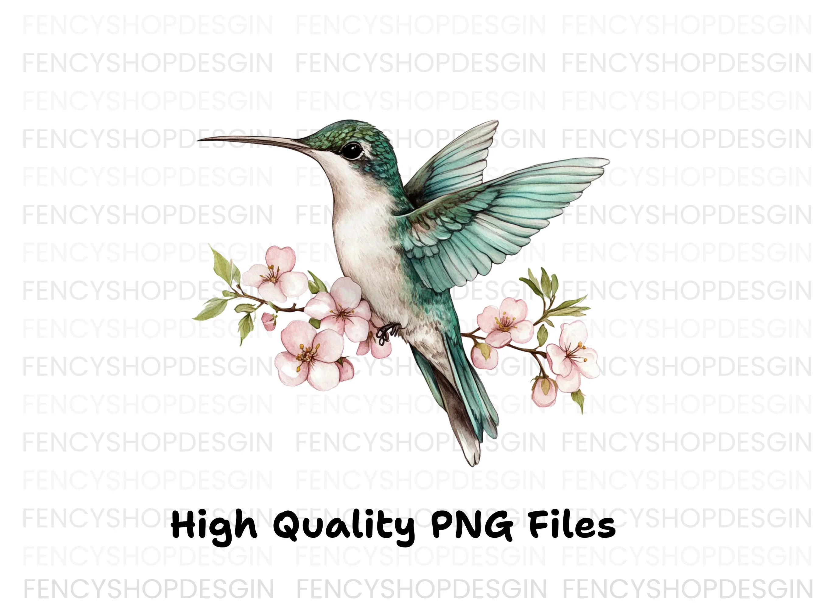 Hummingbird with Pink Blossoms Clipart Bundle - Image 2
