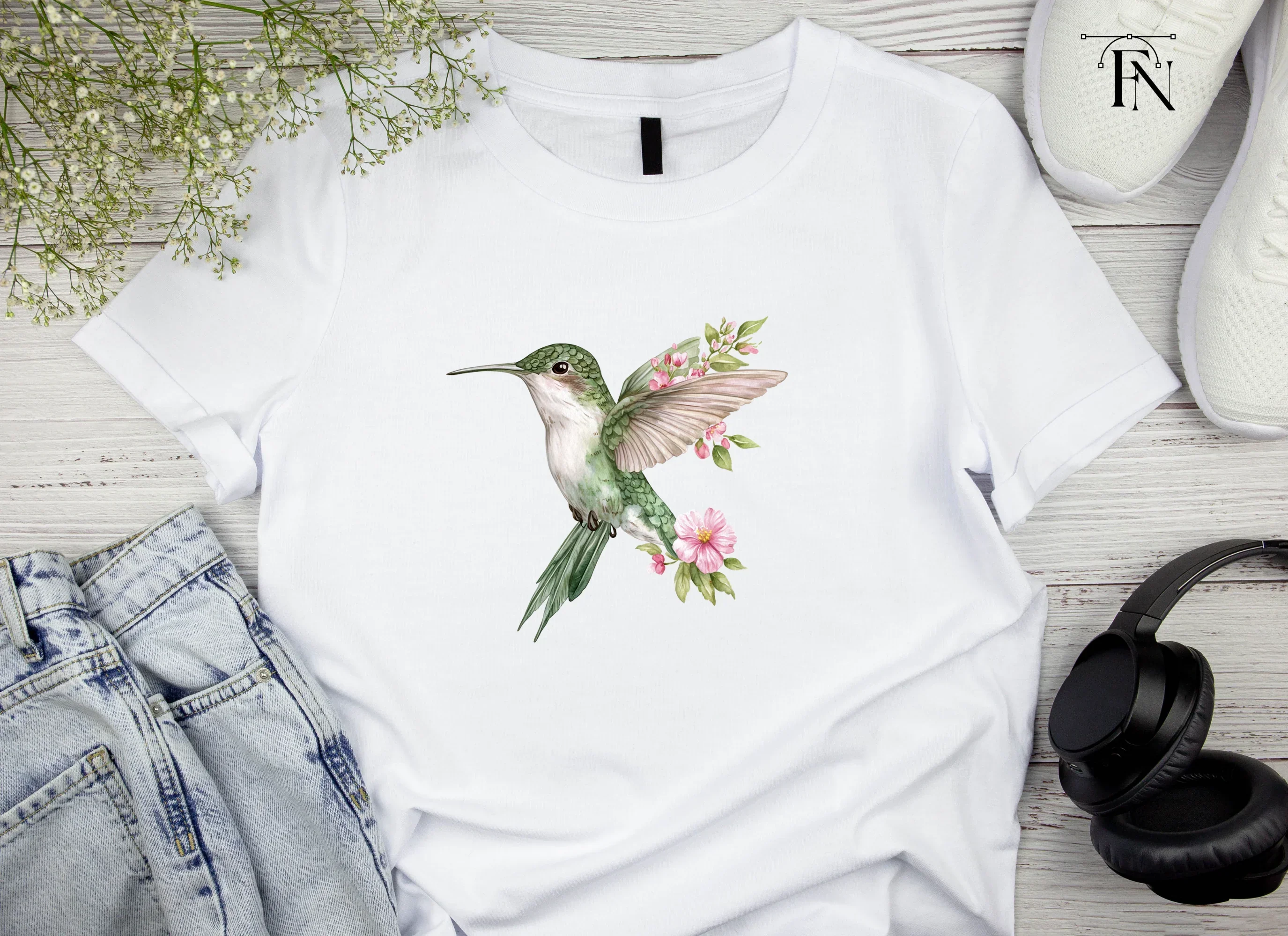 Hummingbird with Pink Flowers Clipart Bundle - Image 3