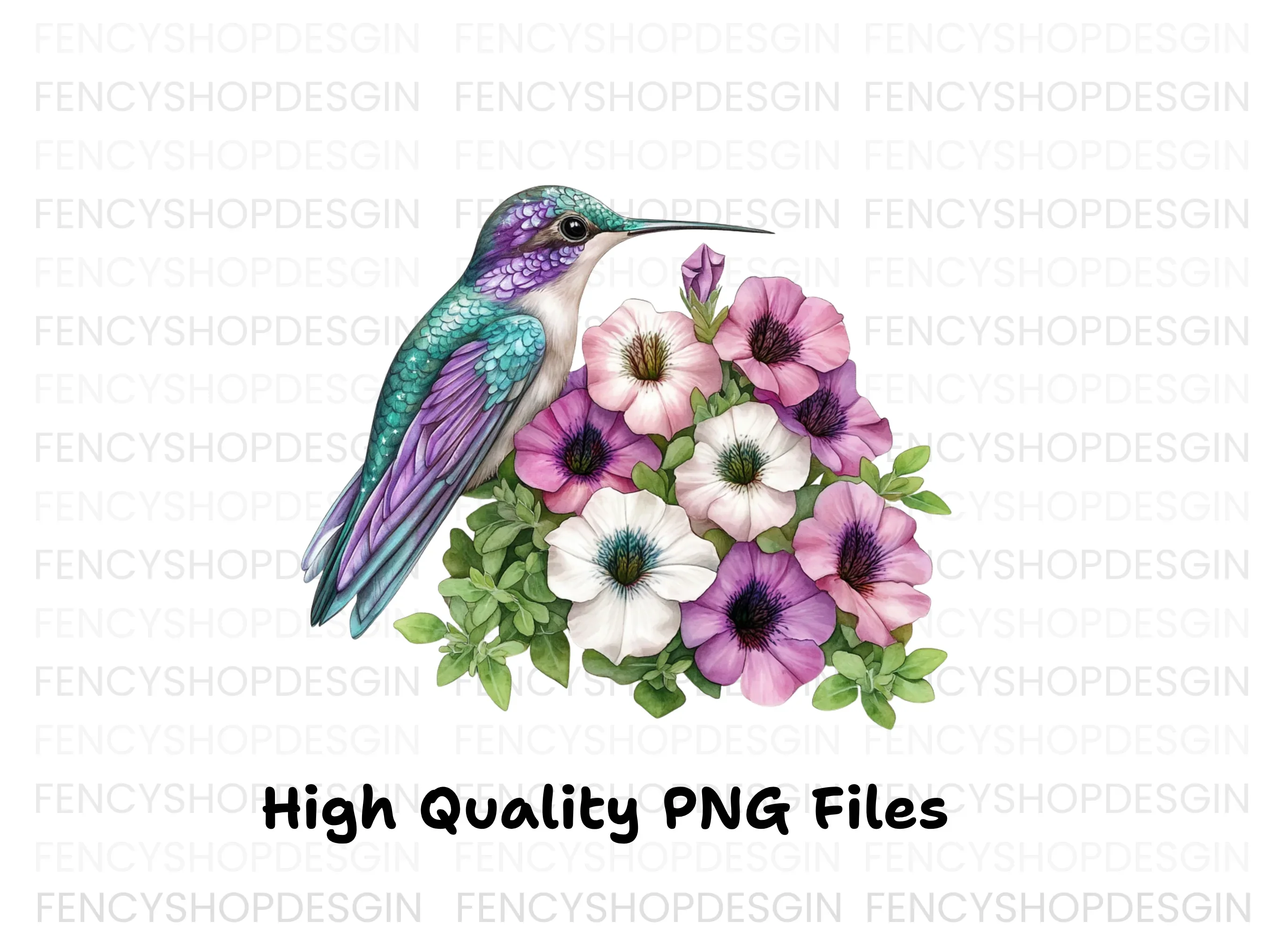Hummingbirds with Petunia Flowers Clipart Bundle - Image 2