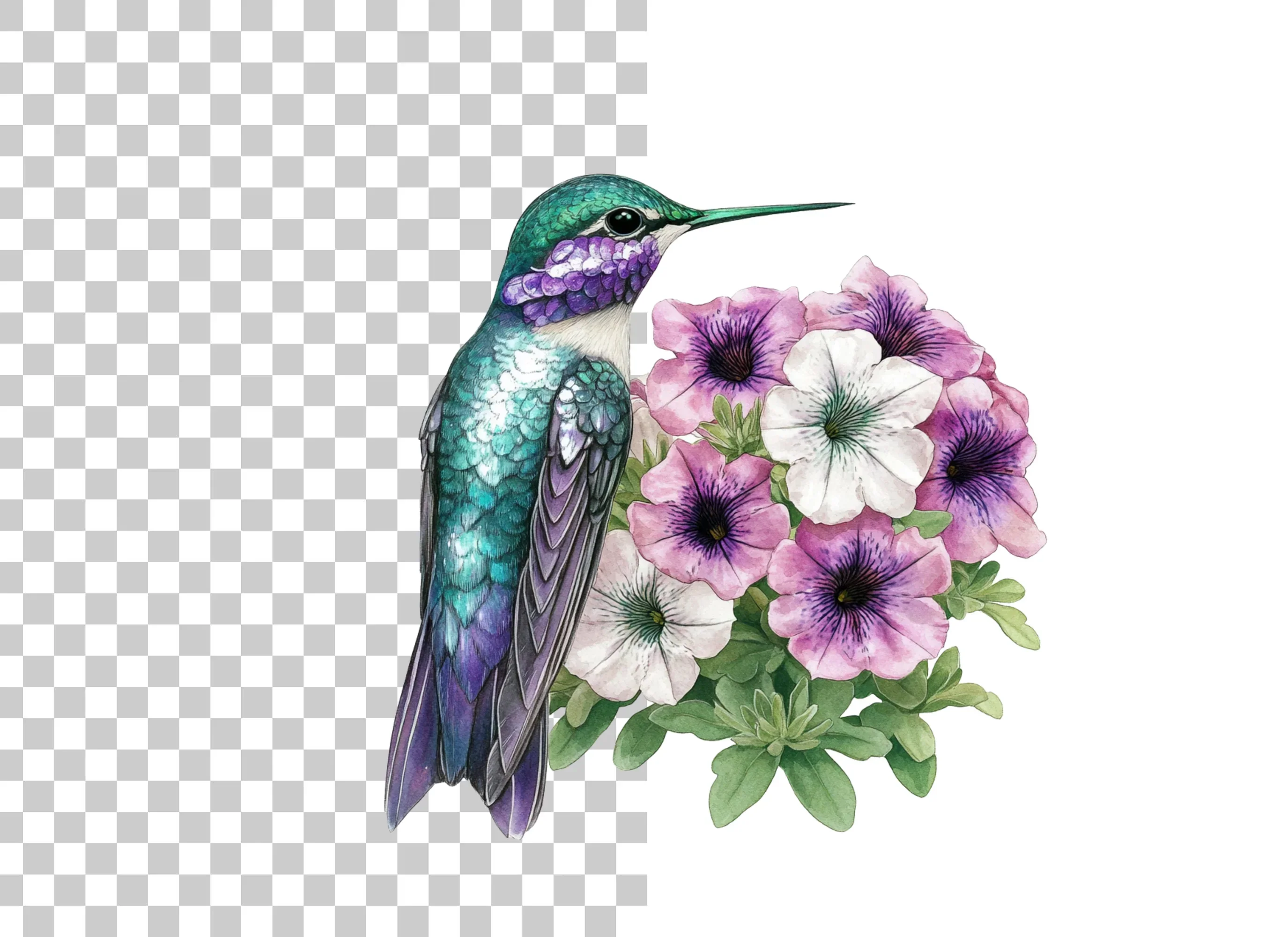 Hummingbirds with Petunia Flowers Clipart Bundle - Image 6