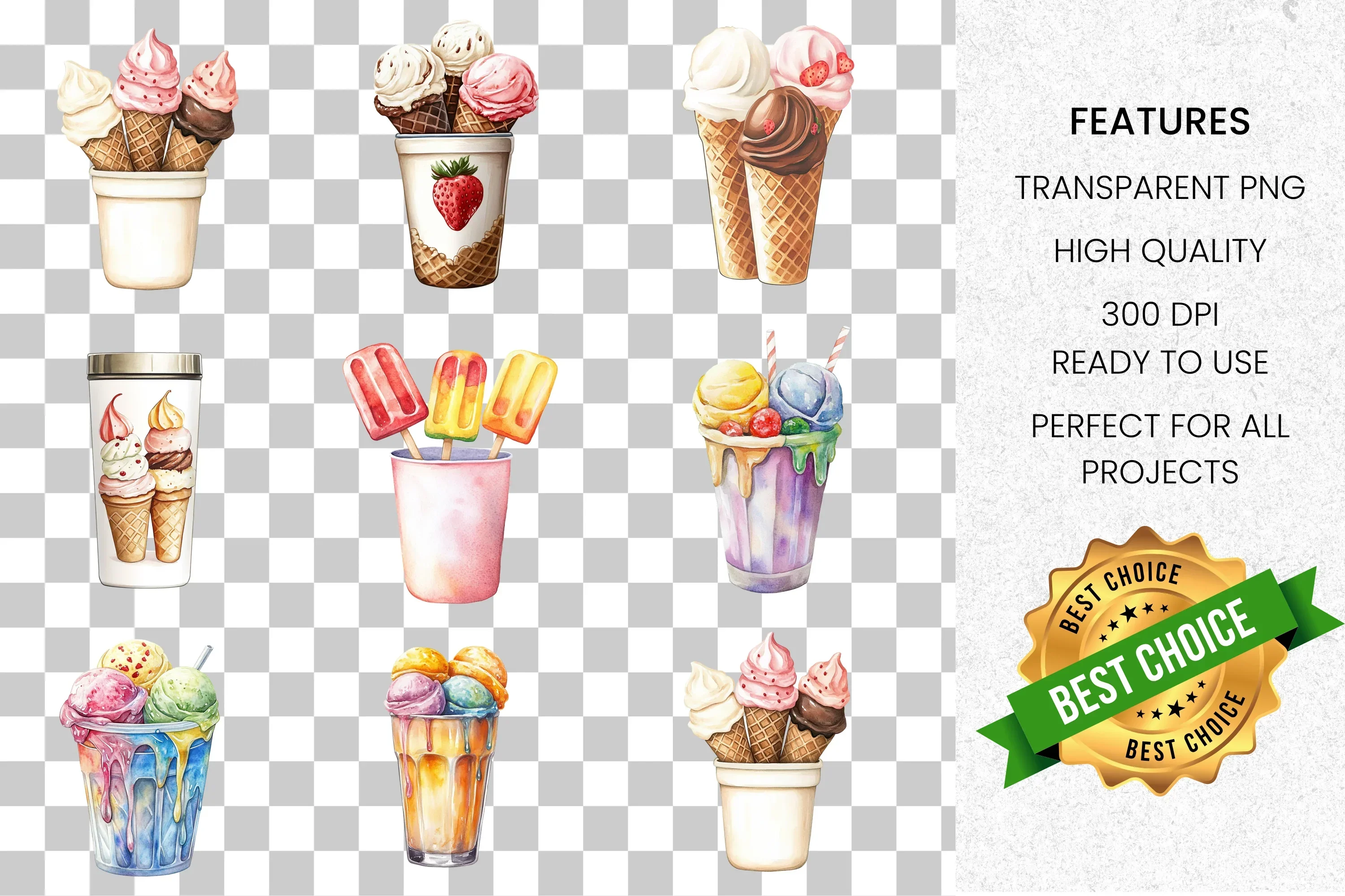 Ice Cream Milkshake Clipart Bundle - Image 2