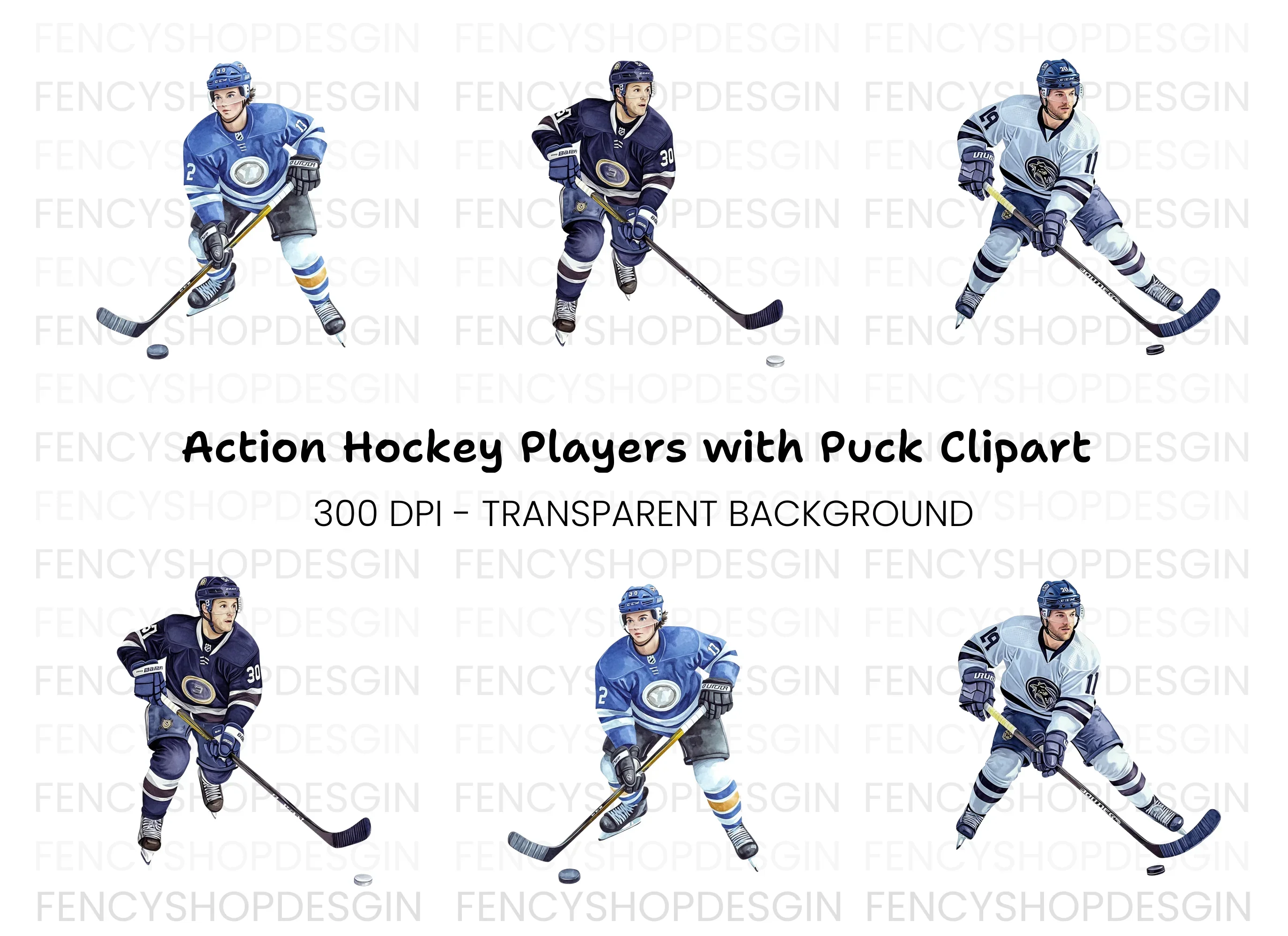 Ice Hockey Action Figures Clipart Bundle