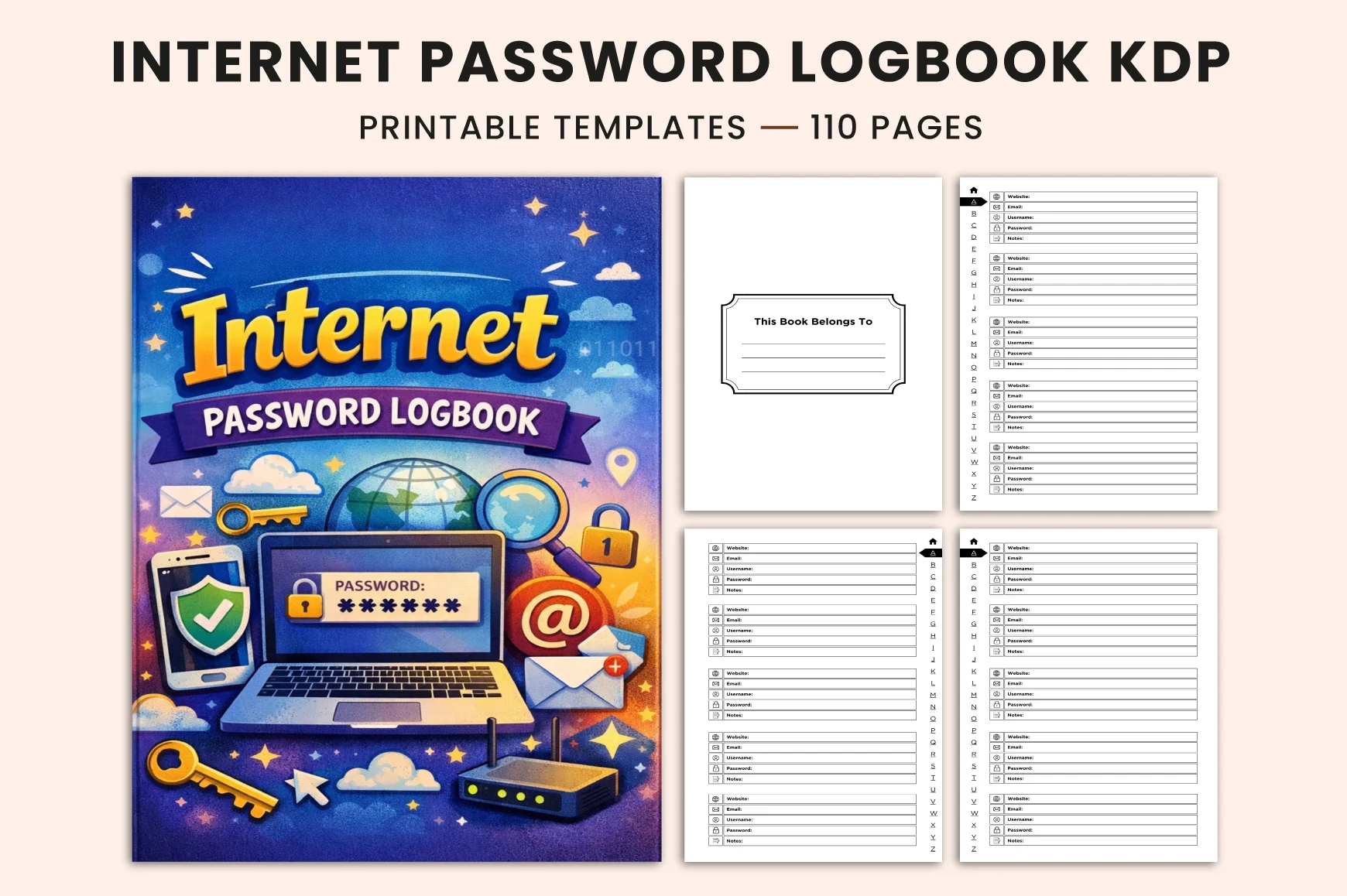 Internet Password Planner with Tabs