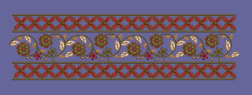 Intricate Floral Vine Border with Geometric Edging Embroidery Design