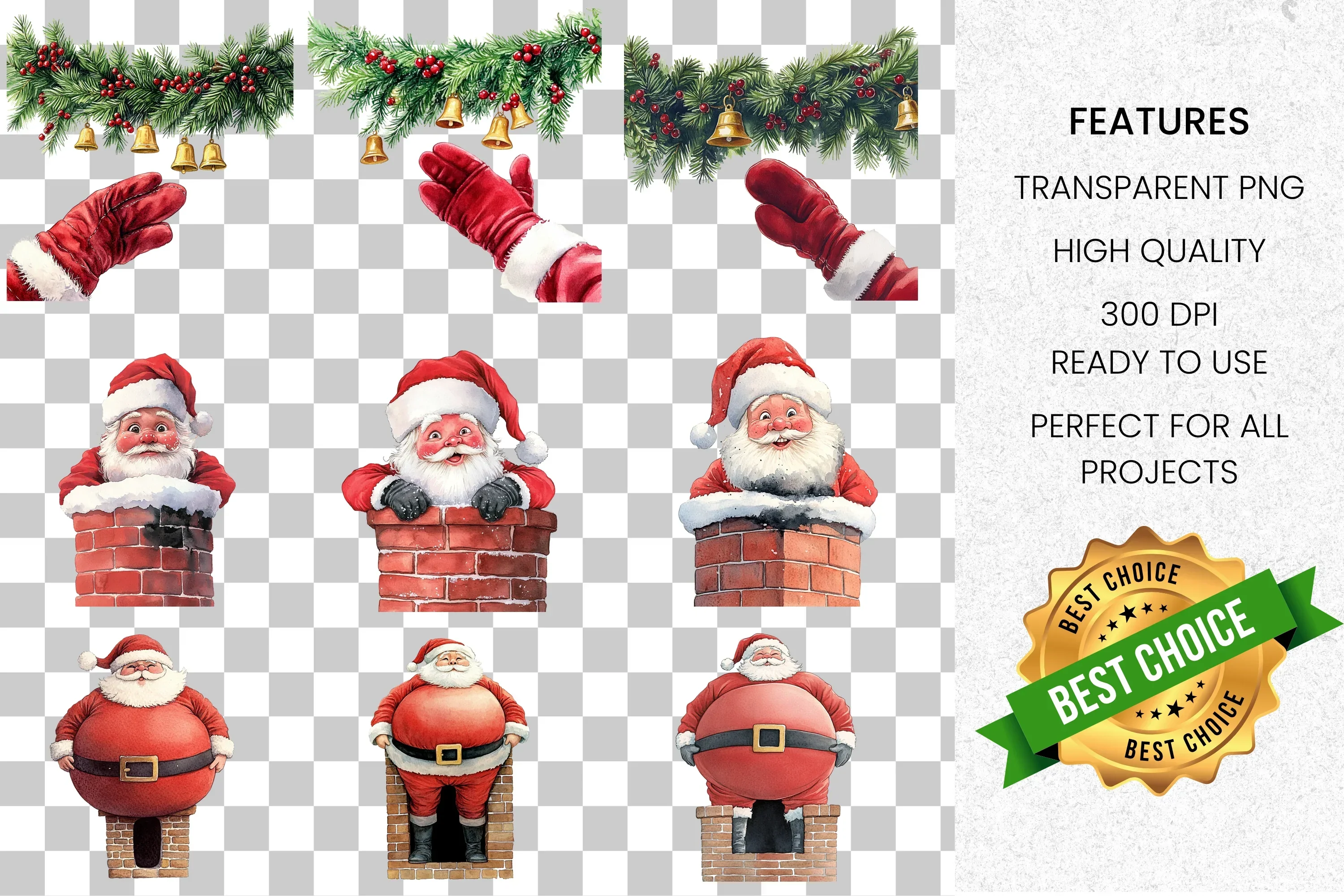 Jolly Santa Christmas Chimney Scenes Clipart Bundle - Image 8