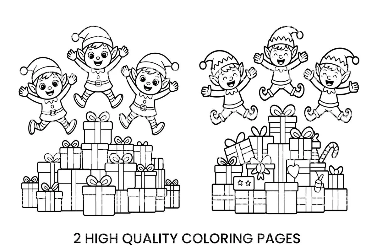 Jumping Elves and Gifts Coloring Books