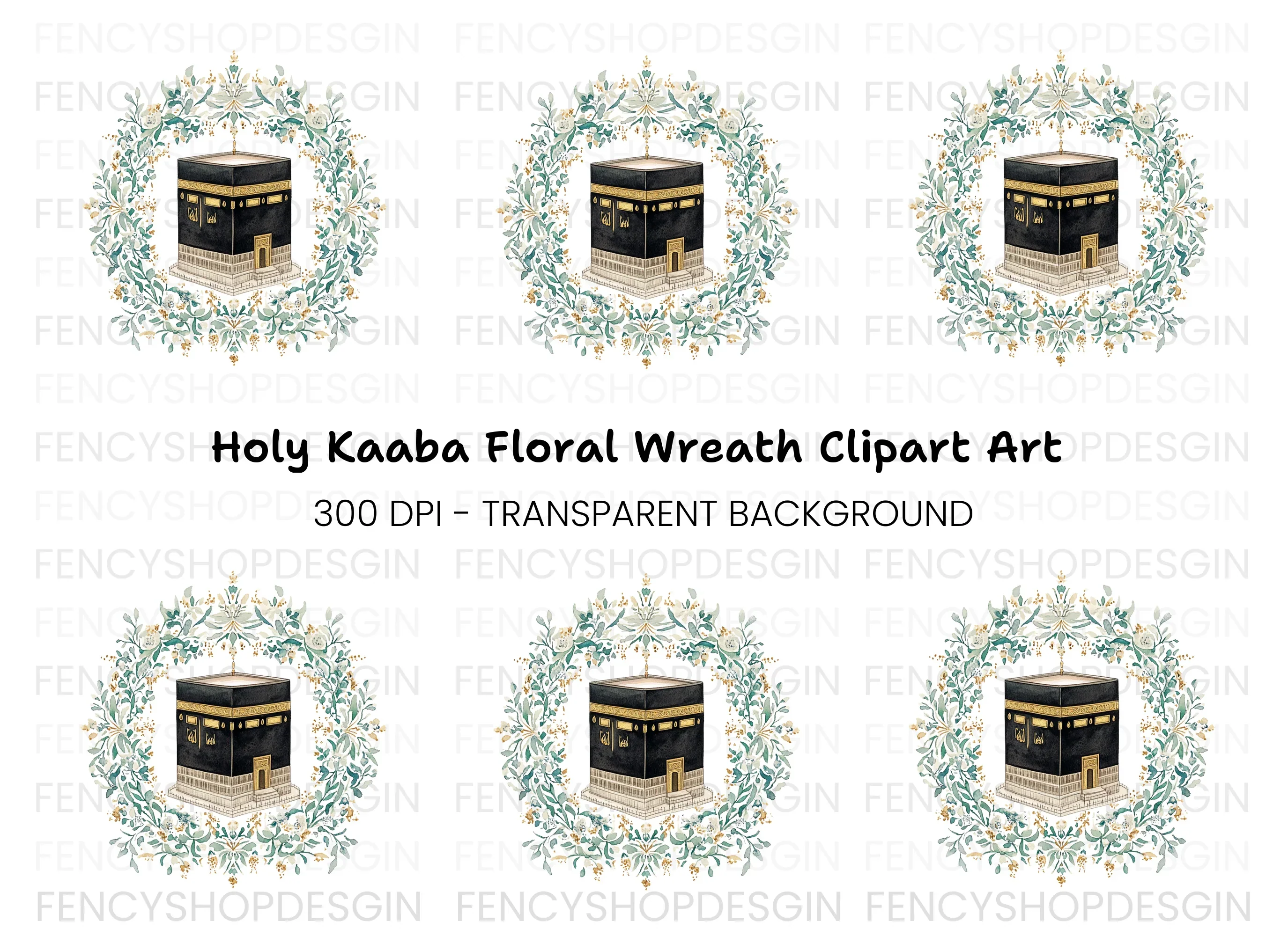 Kaaba Floral Wreath Clipart Bundle