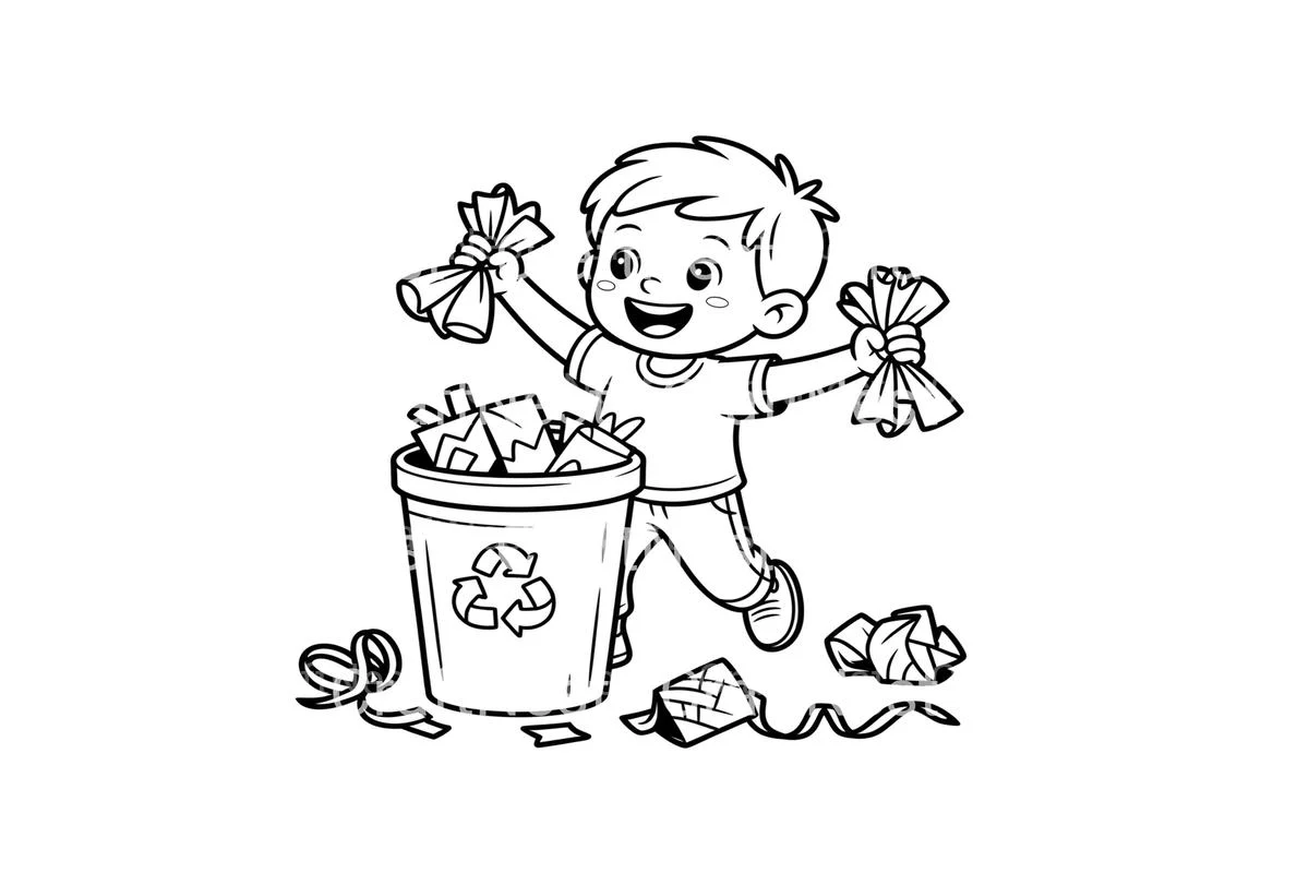 Kids Cleaning Up Gift Wrapping Trash Coloring Books - Image 2