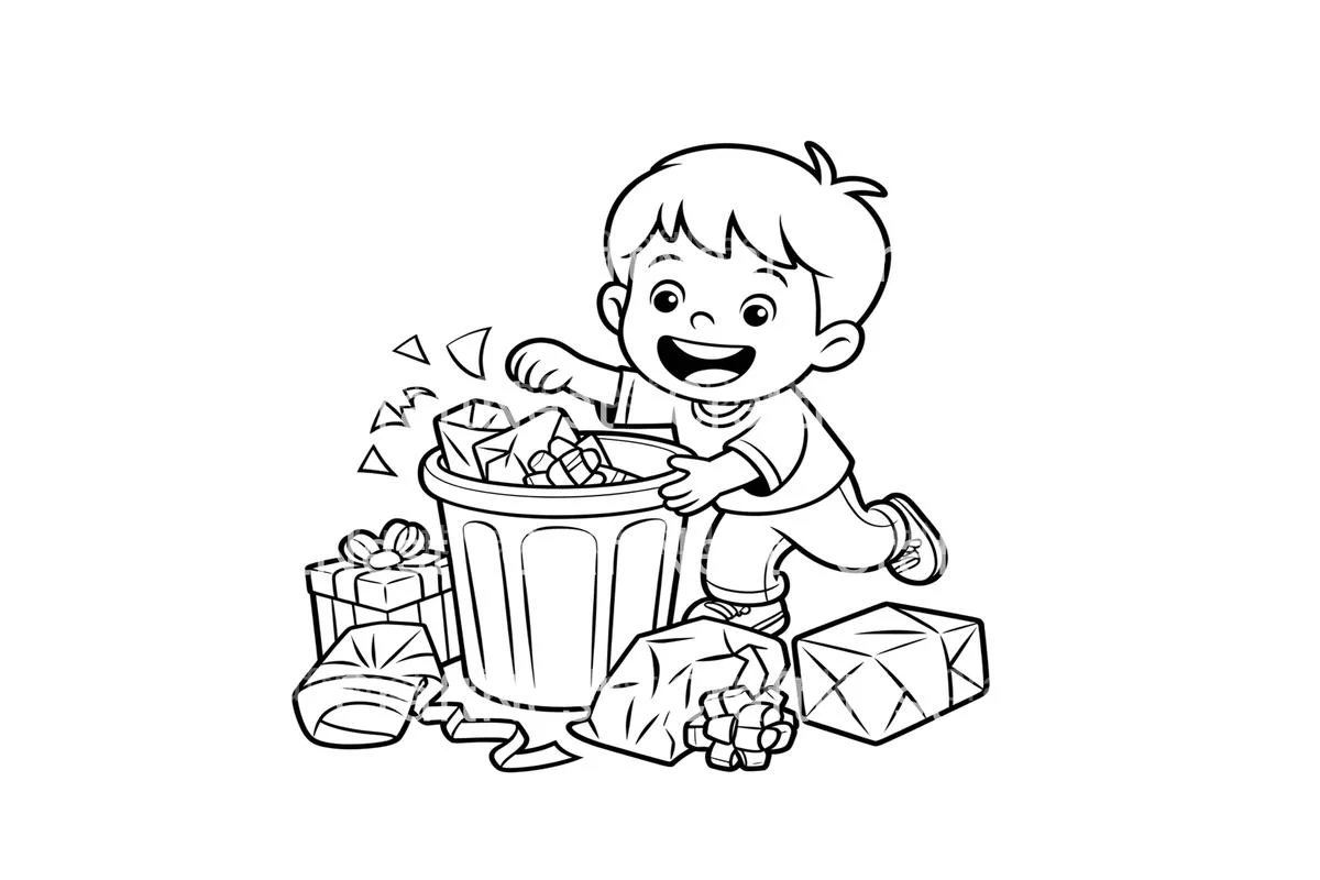 Kids Cleaning Up Gift Wrapping Trash Coloring Books - Image 4