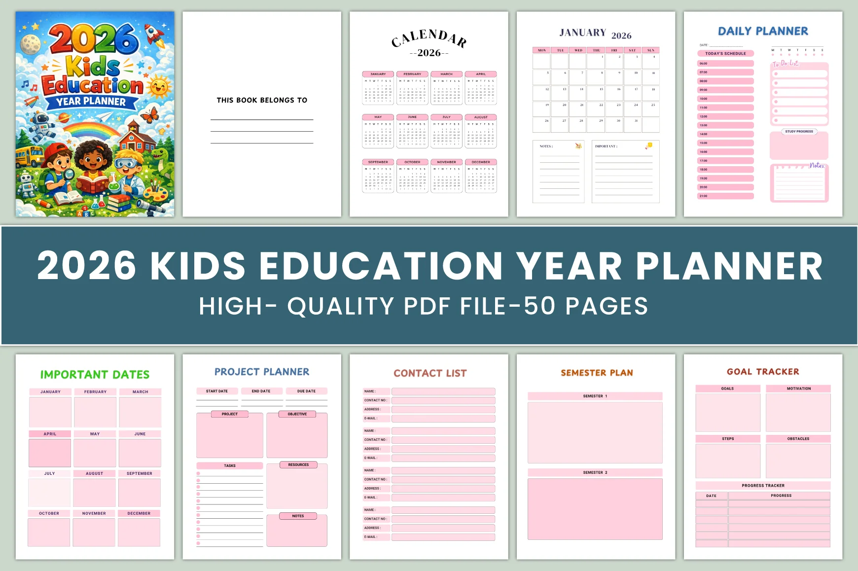 Kids Education Year Planner