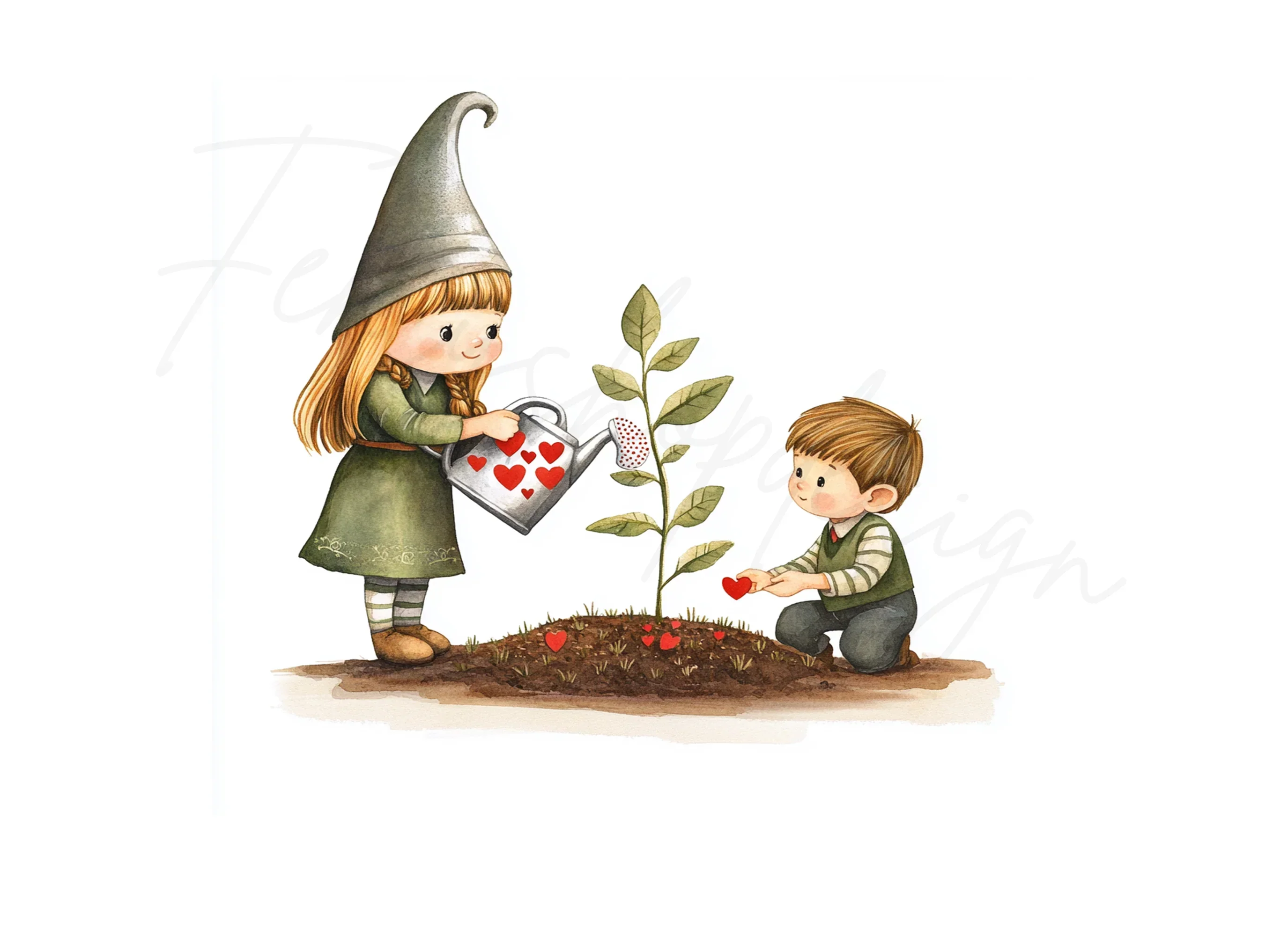 Kids Gardening with Hearts Clipart Bundle - Image 2