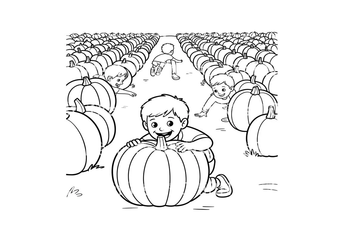 Kids in Pumpkin Patch Coloring Books - Image 2