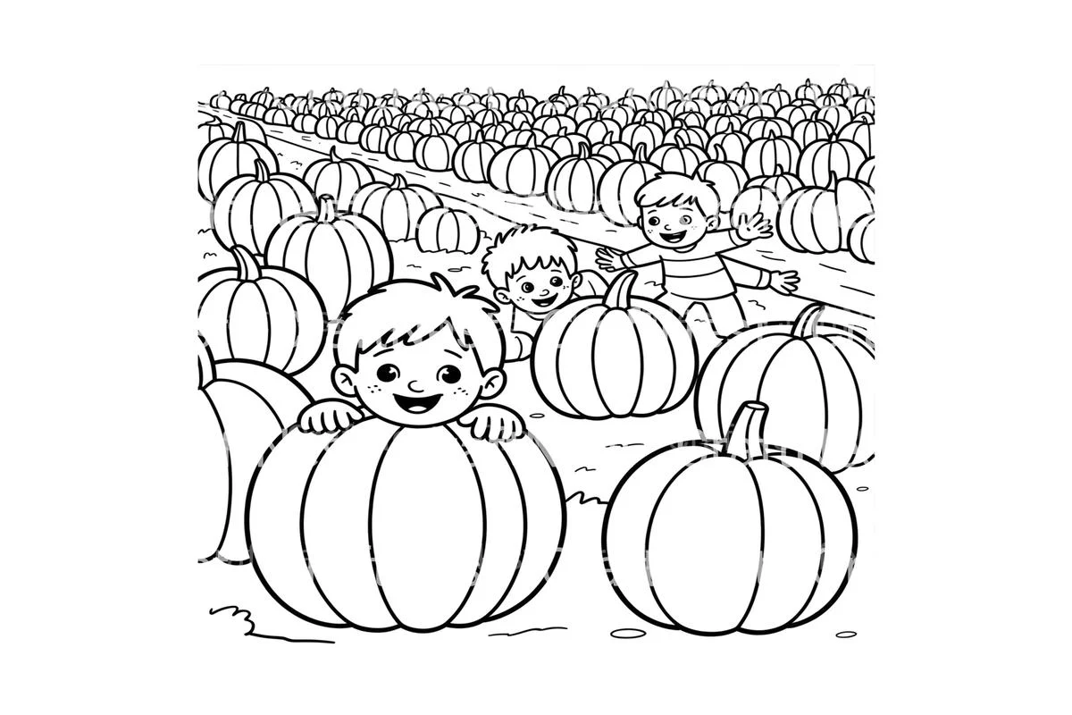 Kids in Pumpkin Patch Coloring Books - Image 3