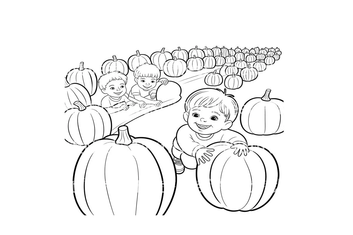 Kids in Pumpkin Patch Coloring Books - Image 4