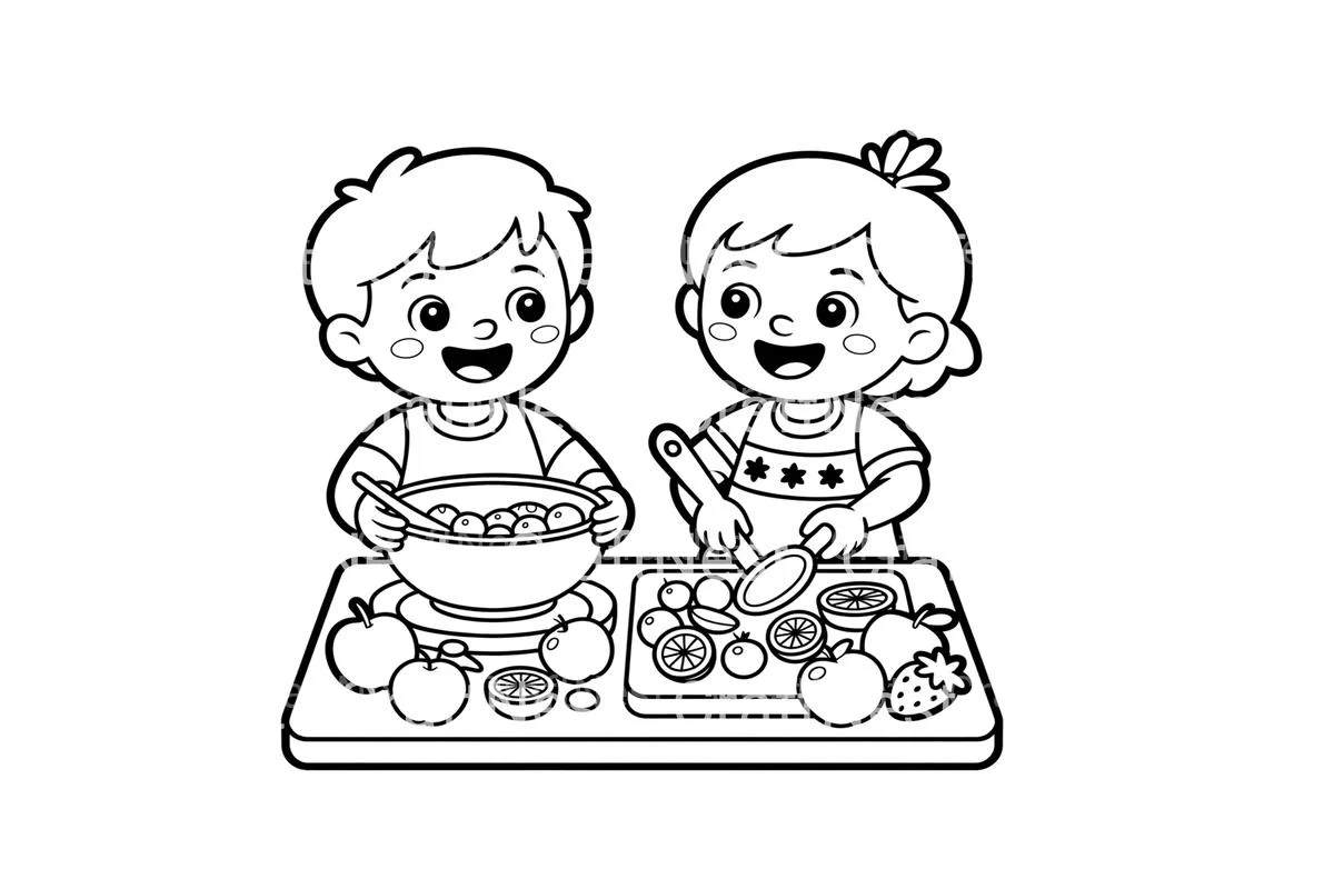 Kids Making Fruit Salad Coloring Books - Image 2