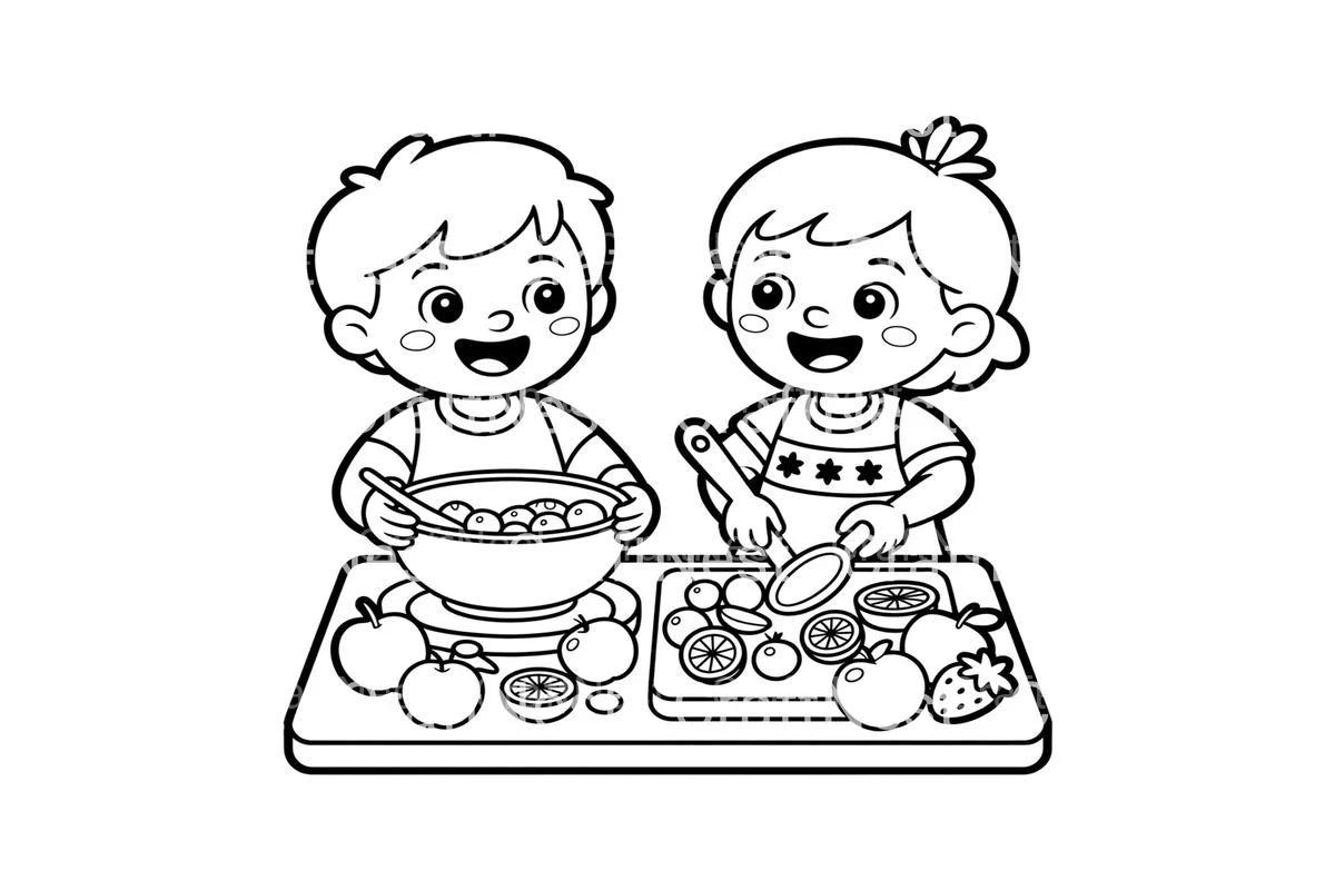 Kids Making Fruit Salad Coloring Books - Image 3
