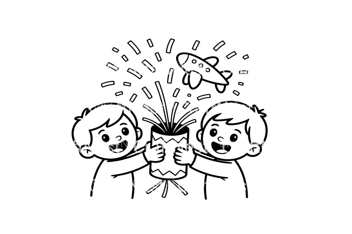 Kids Playing with Christmas Crackers Coloring Books - Image 2
