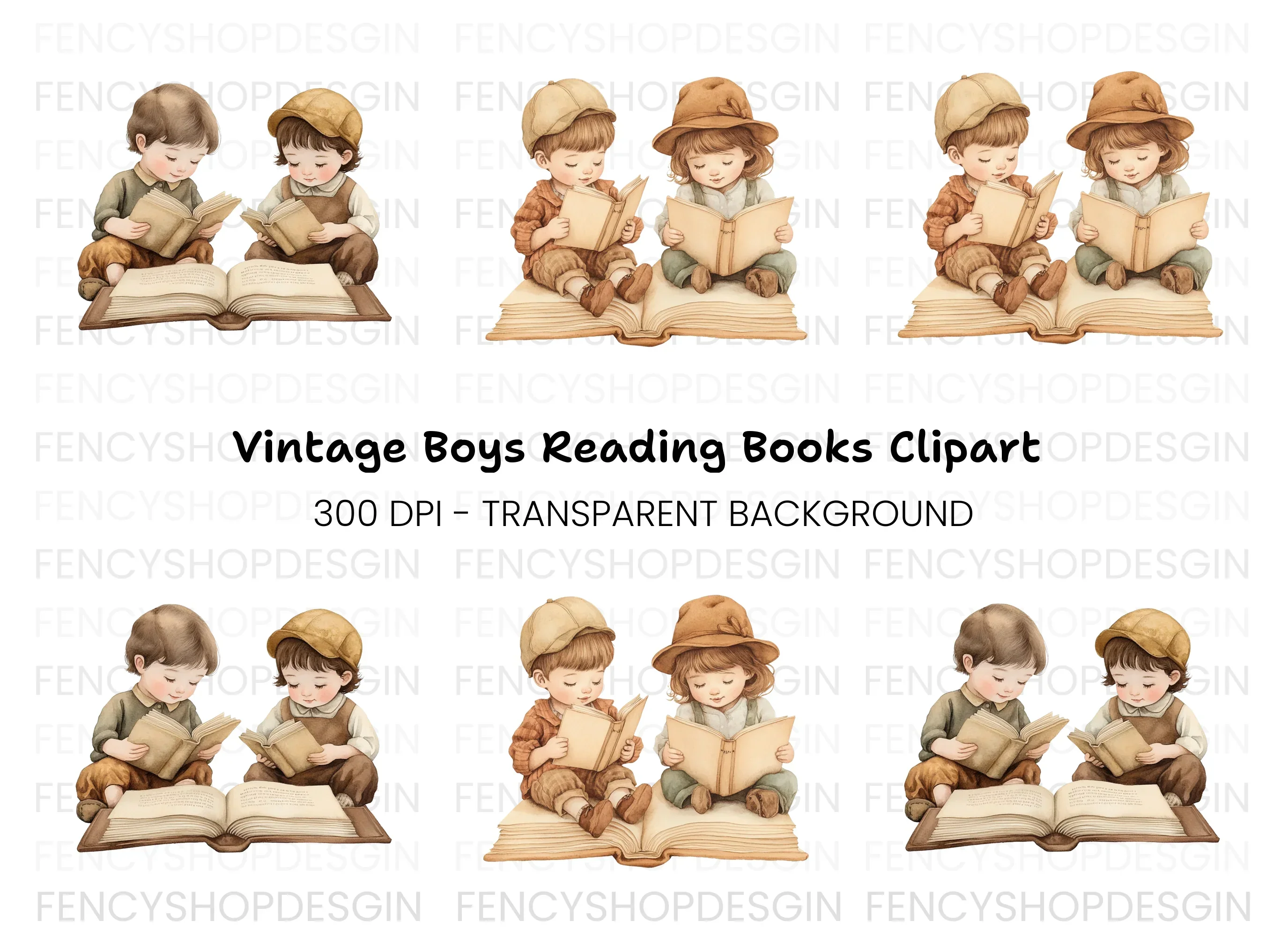 Kids Reading Books Clipart Bundle