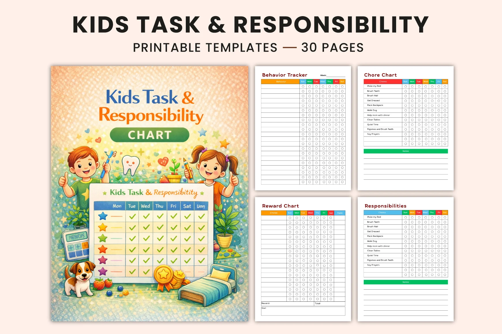 Kids Task Responsibility Chart Planner