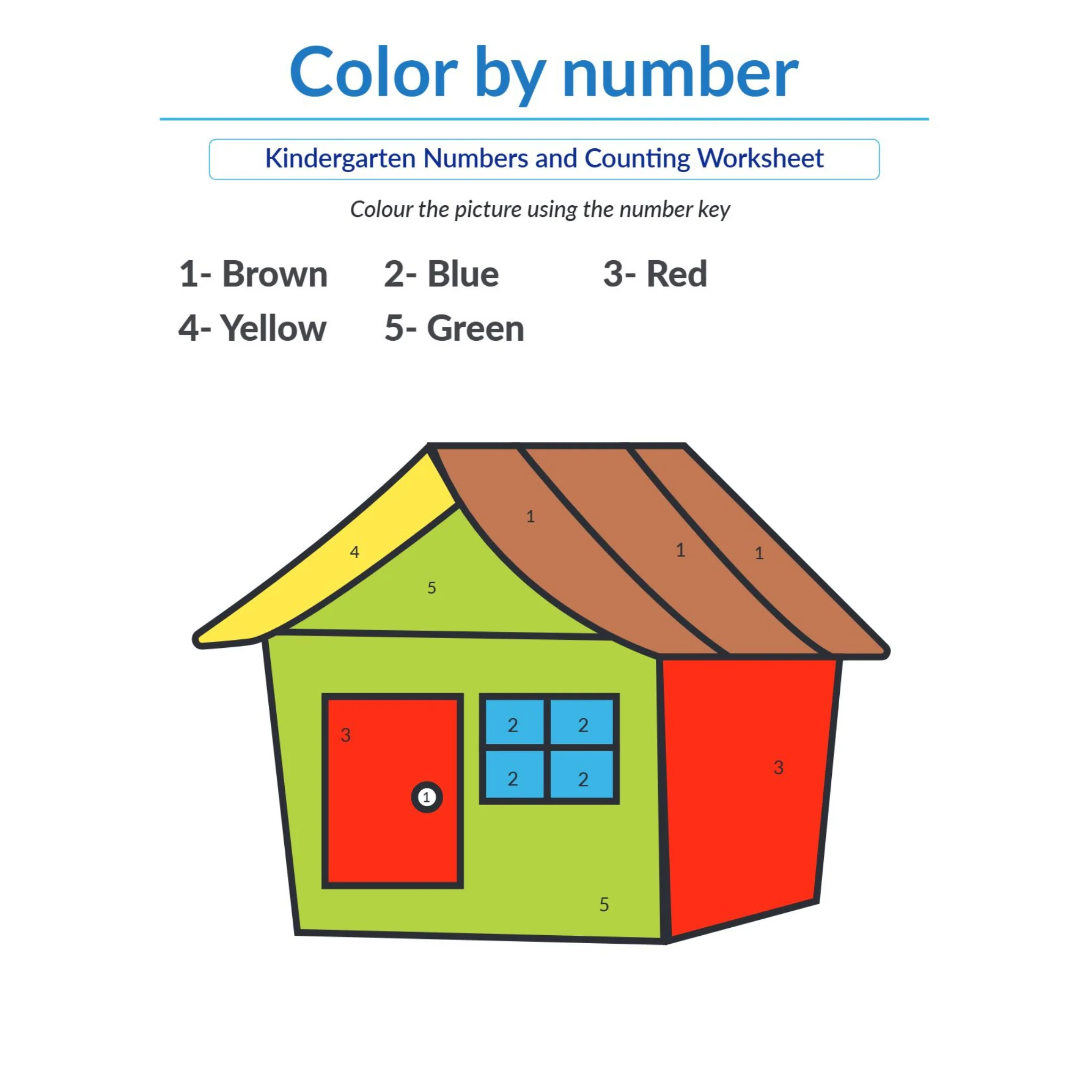 Kindergarten Color Words Shapes and Color by Number Worksheets - Image 5