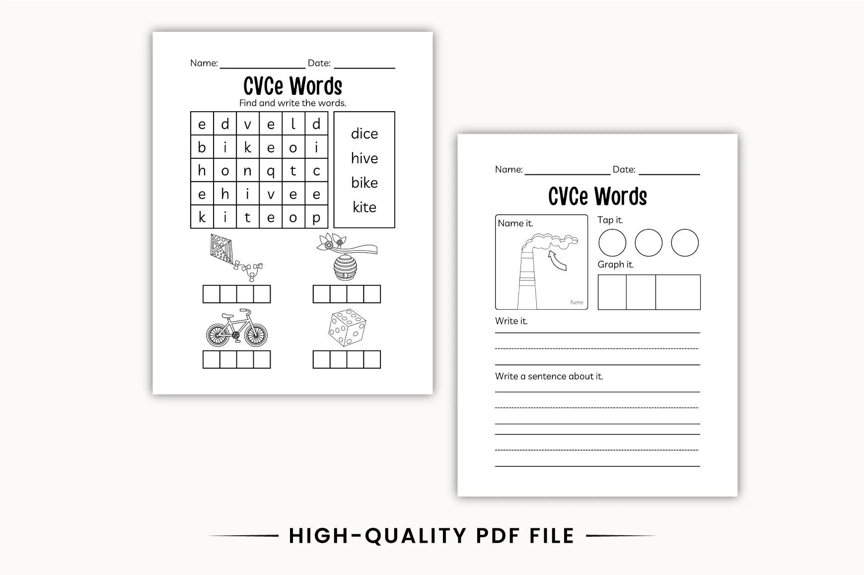 Kindergarten Long Vowel CVCe Workbook - Image 3