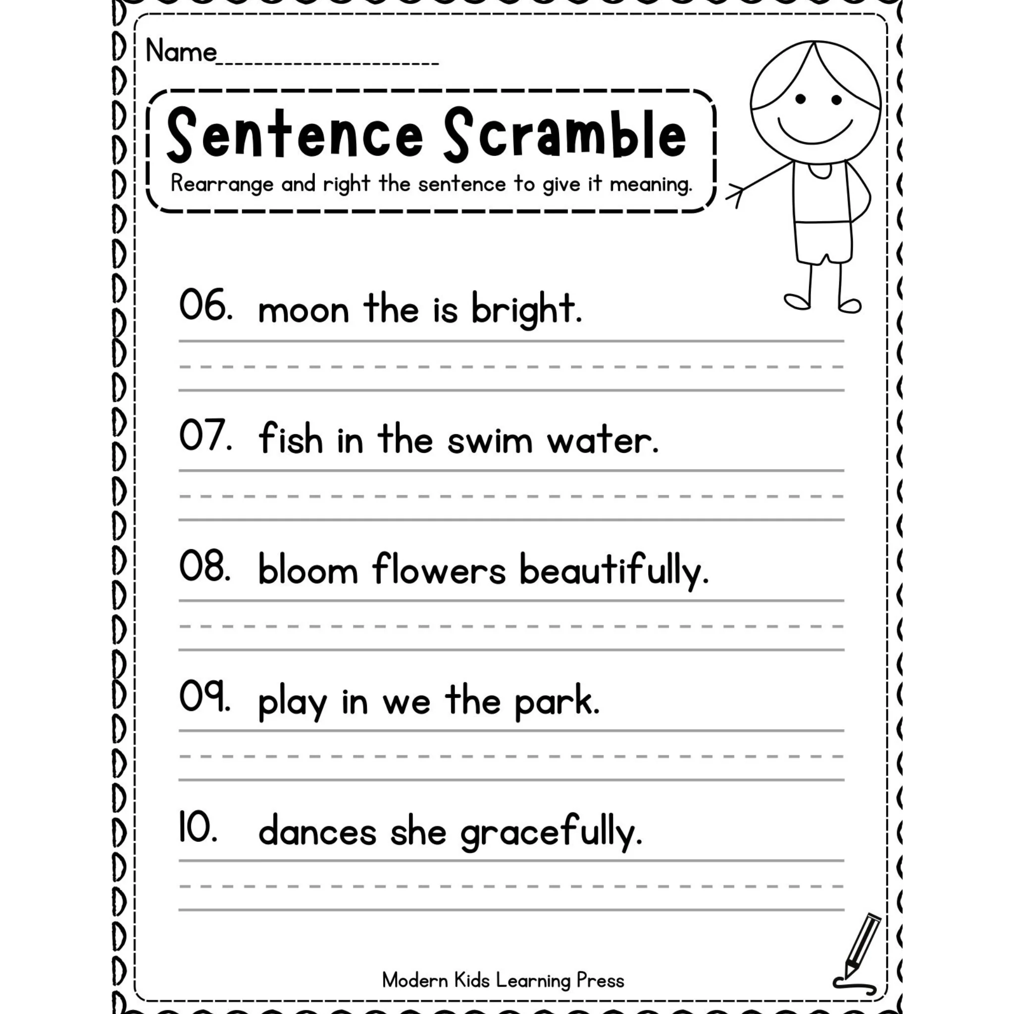 Kindergarten Sentence Scramble Worksheets - Image 2