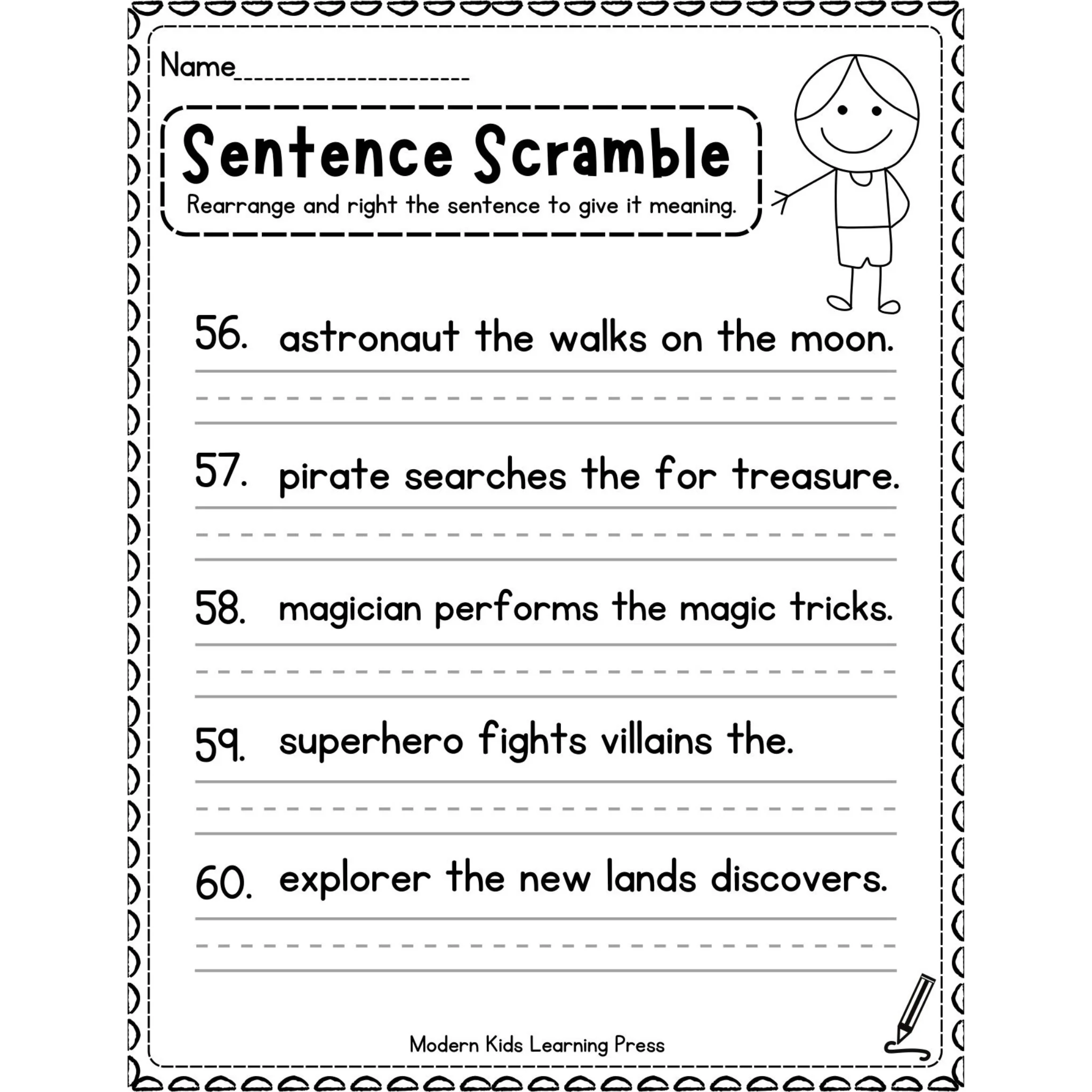 Kindergarten Sentence Scramble Worksheets - Image 4