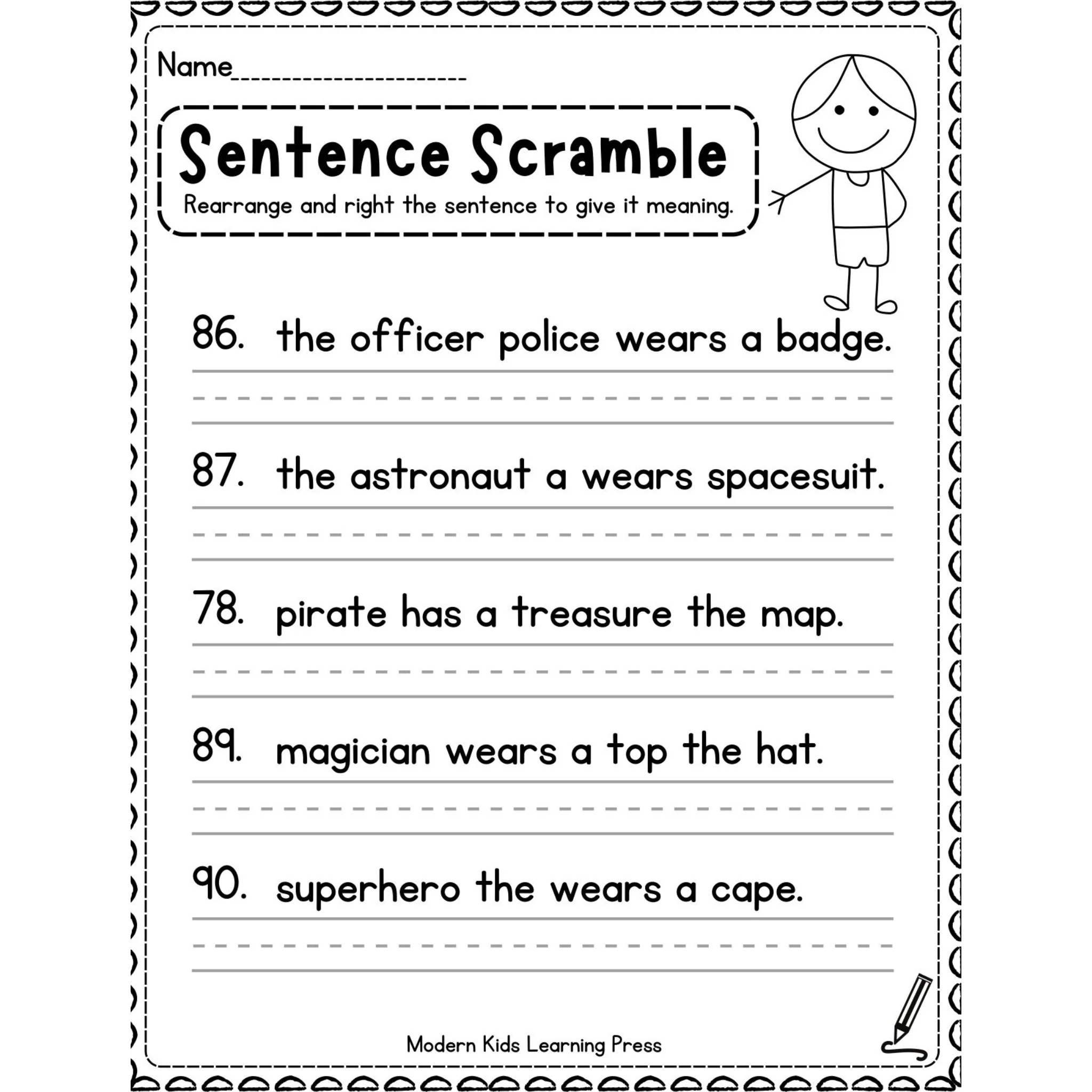 Kindergarten Sentence Scramble Worksheets - Image 5