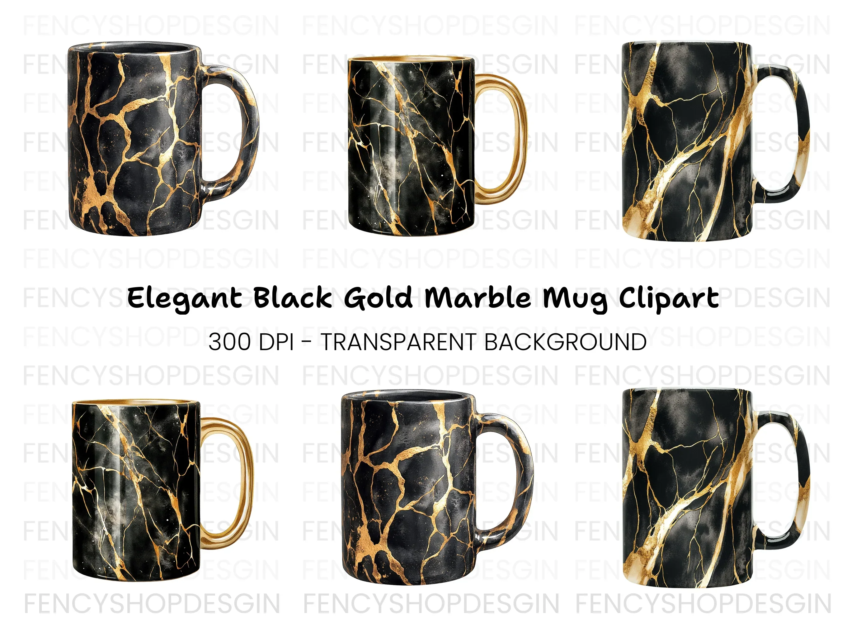 Kintsugi Black and Gold Clipart Bundle