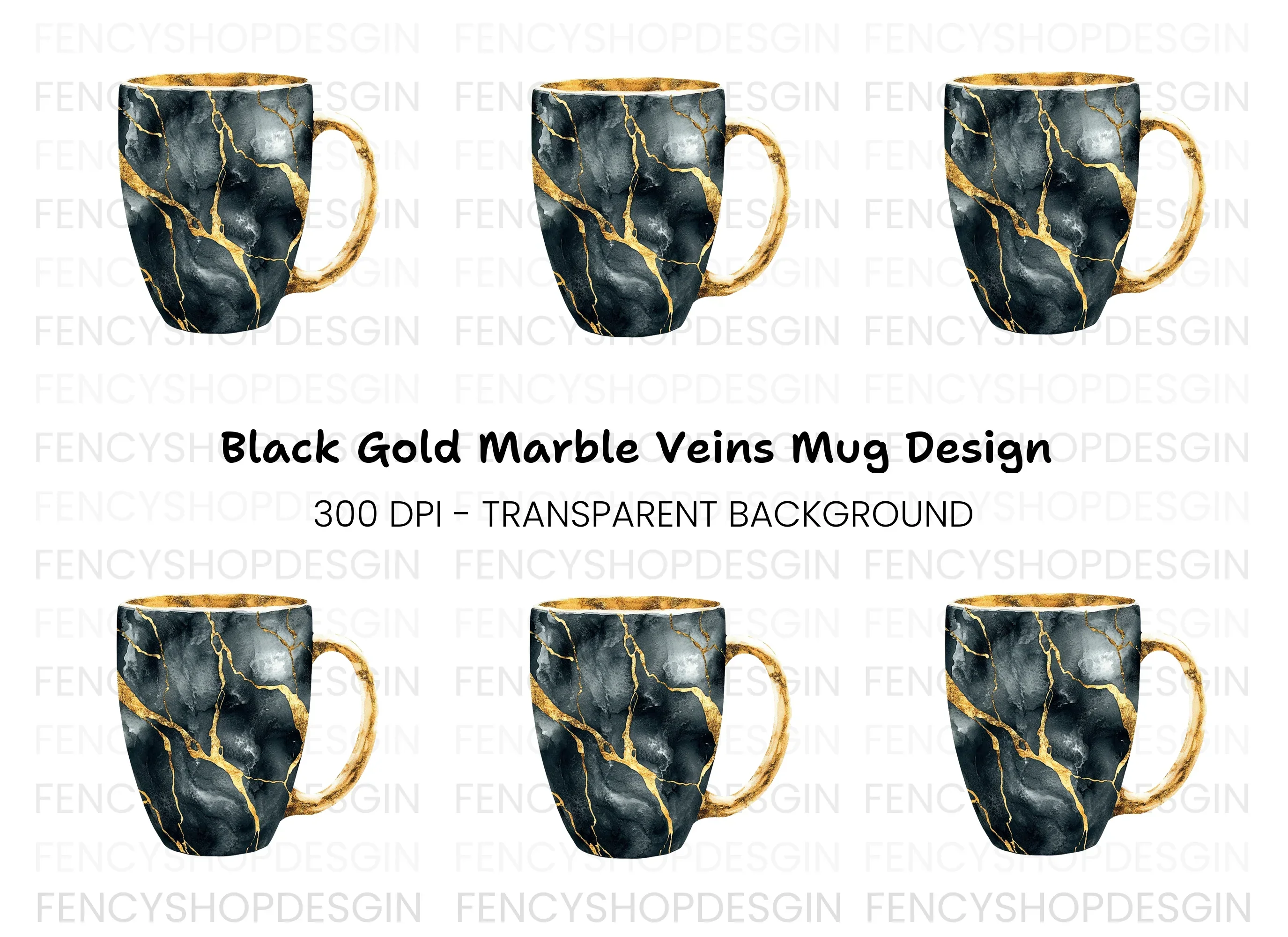 Kintsugi Black and Gold Clipart Bundle