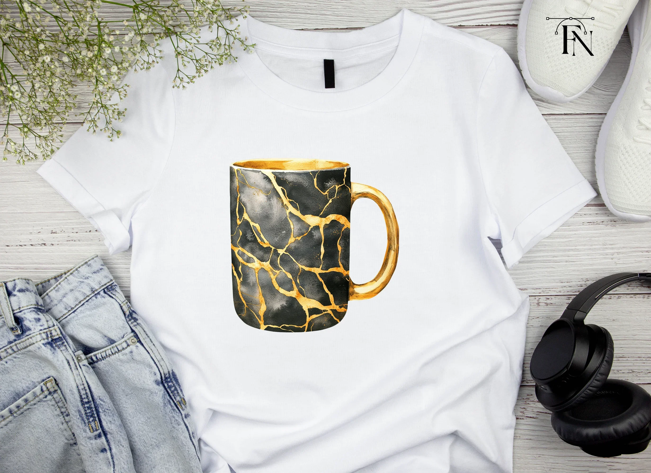 Kintsugi Gold Cracked Black Clipart Bundle - Image 4