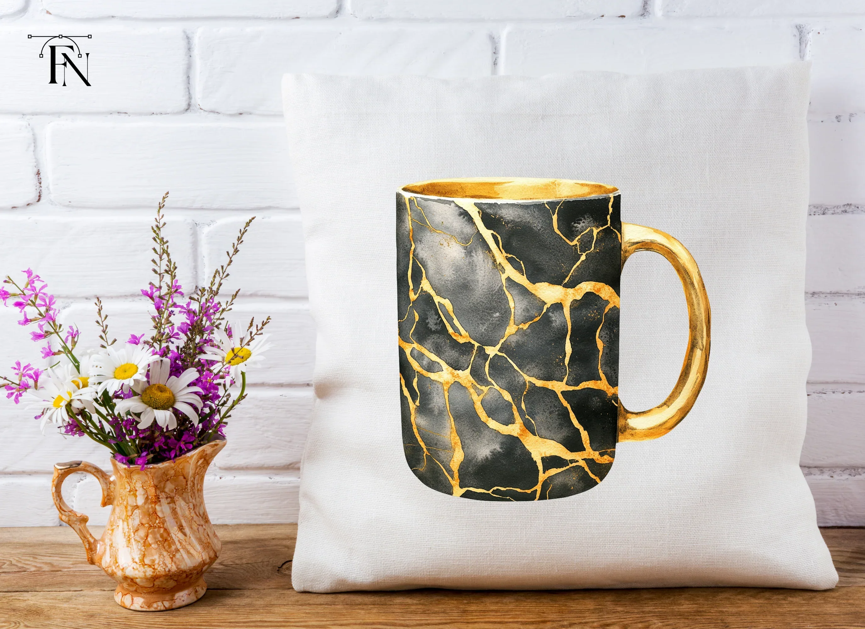 Kintsugi Gold Cracked Black Clipart Bundle - Image 5