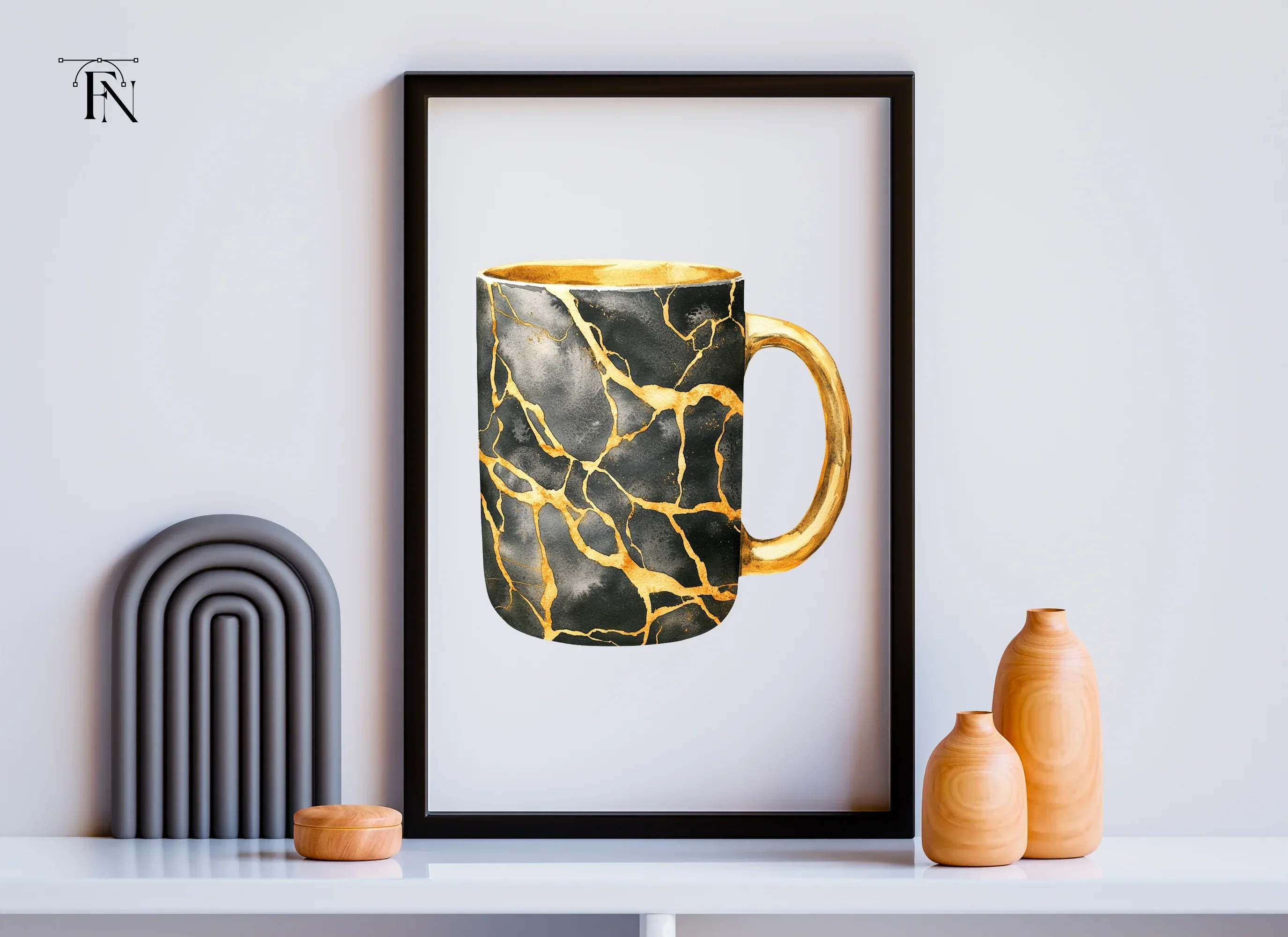 Kintsugi Gold Cracked Black Clipart Bundle - Image 6