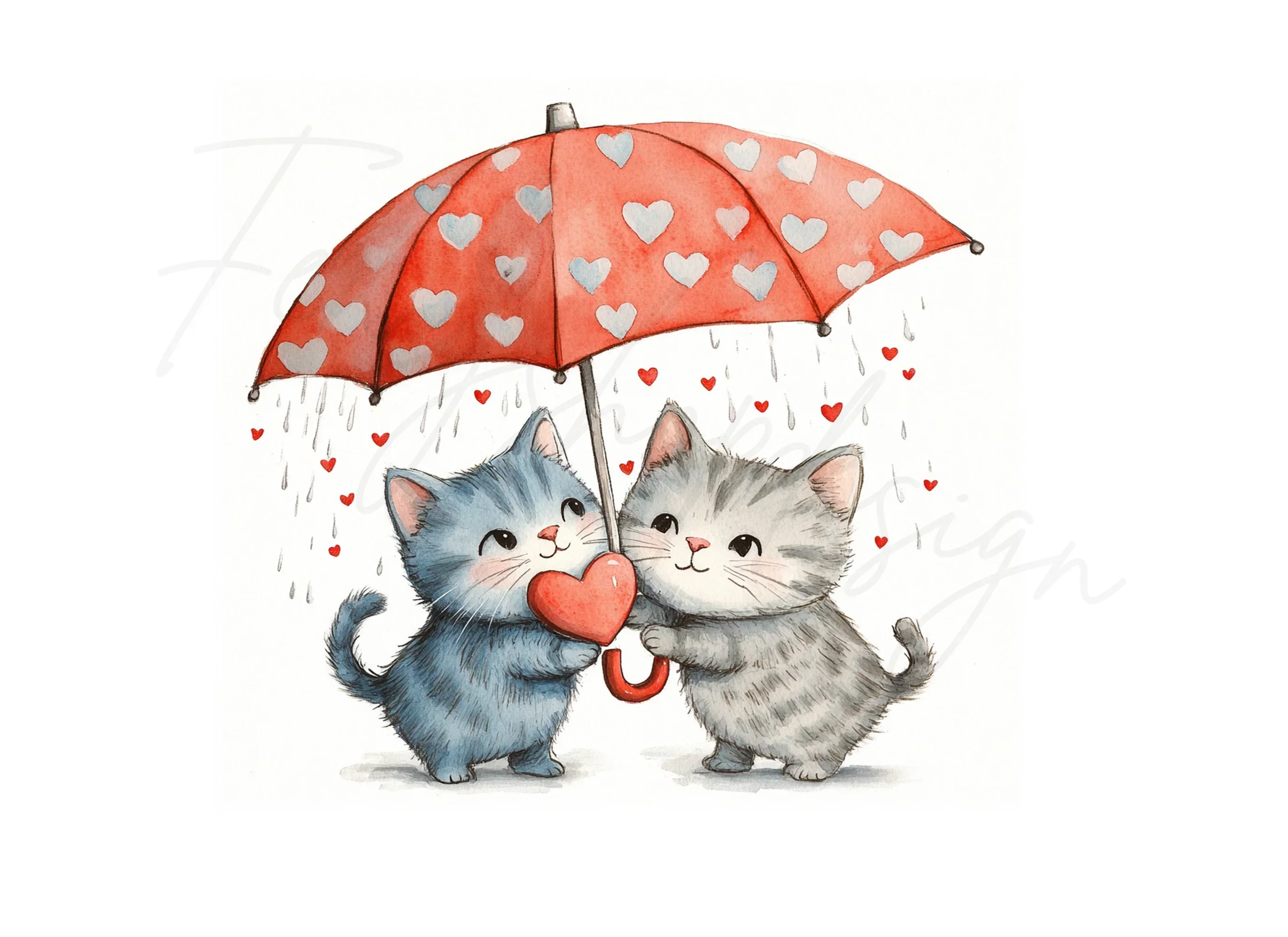 Kitten Couple Under Umbrella Clipart Bundle - Image 2