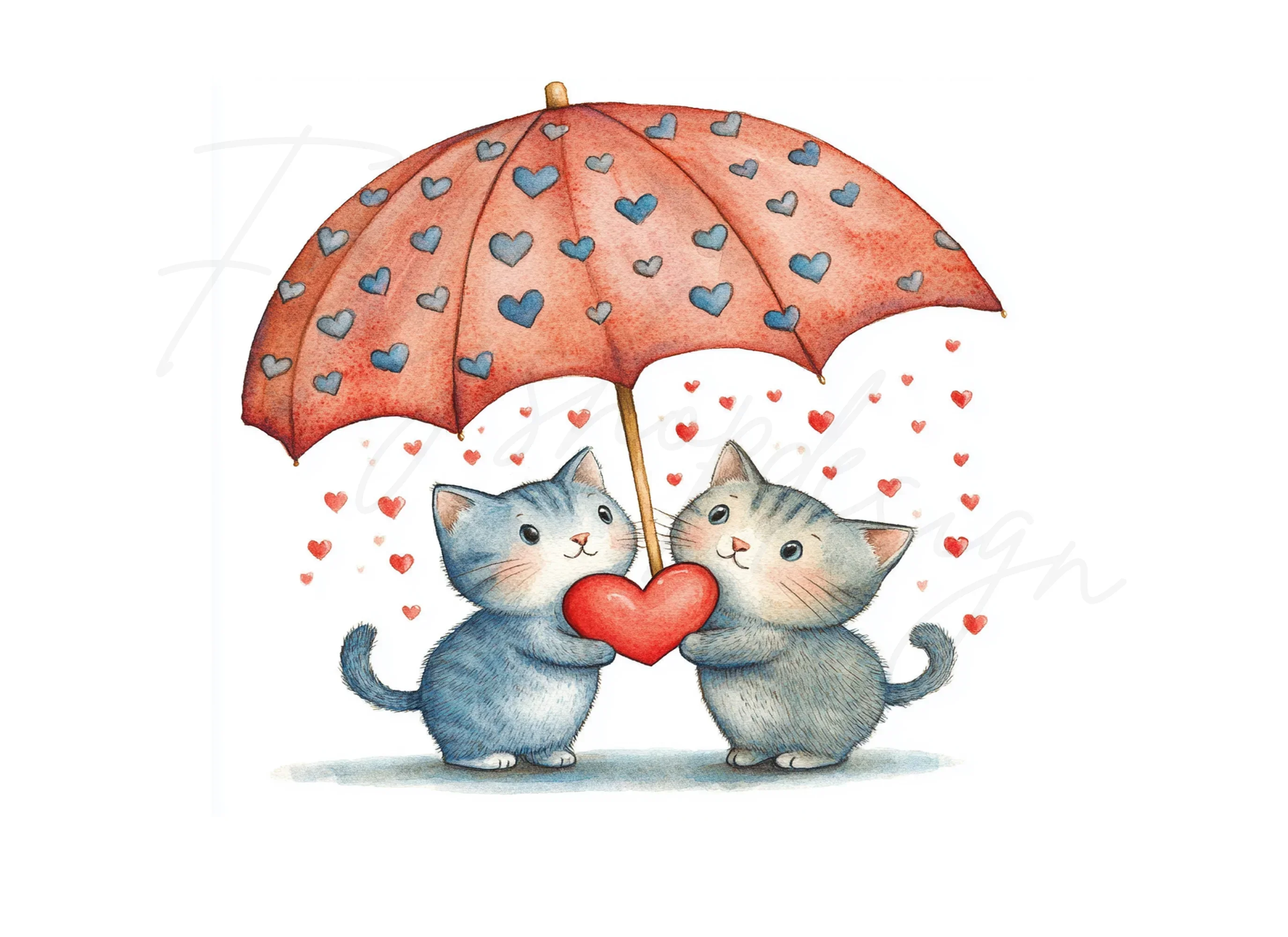 Kitten Couple Under Umbrella Clipart Bundle - Image 3
