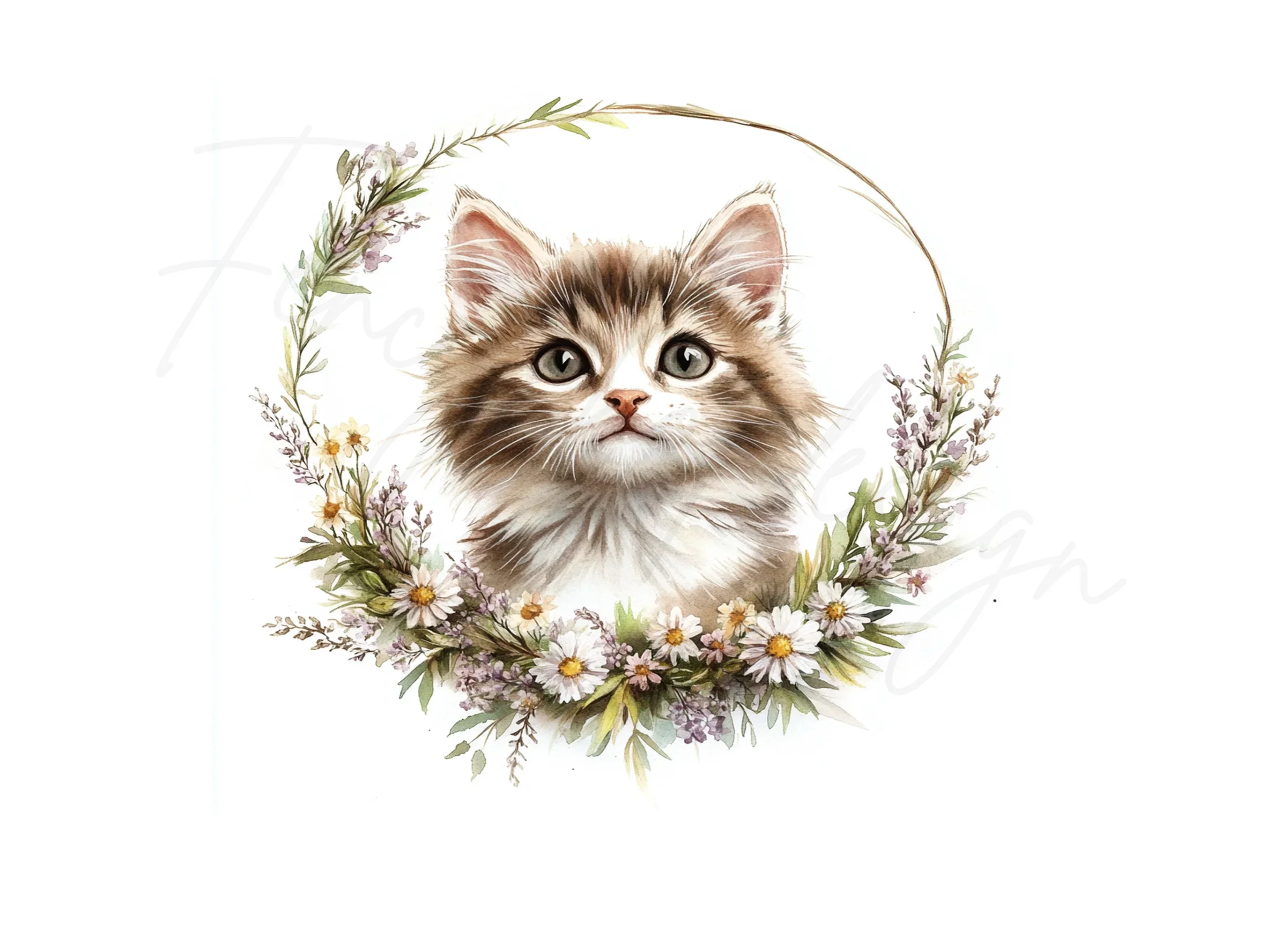Kitten in Floral Wreath Clipart Bundle - Image 2