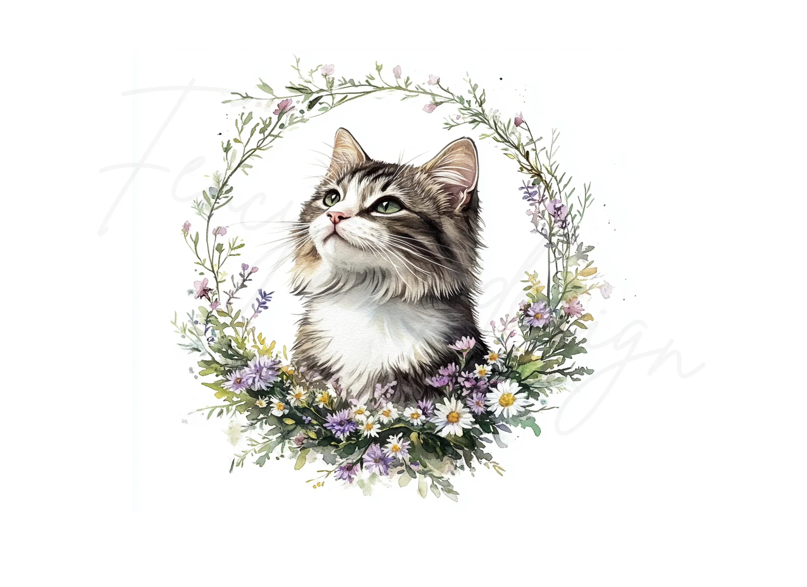 Kitten in Floral Wreath Clipart Bundle - Image 3
