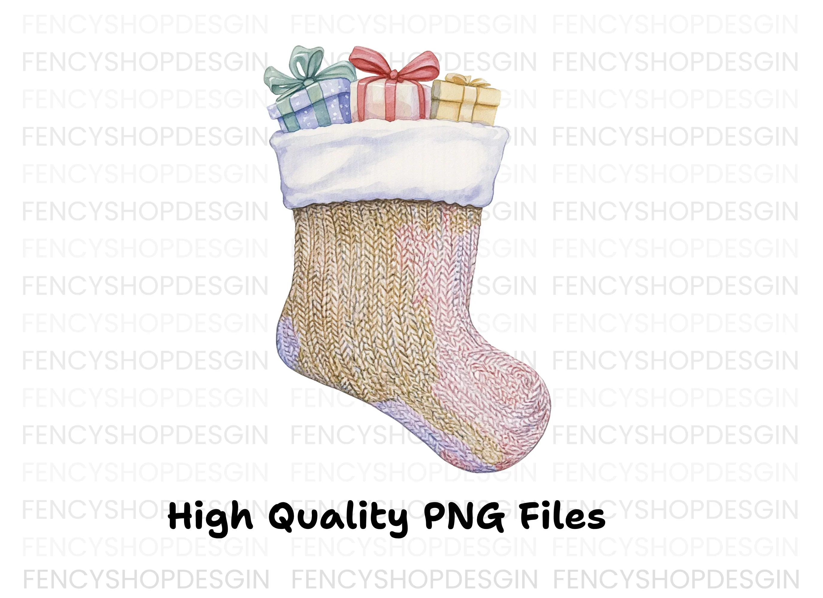 Knitted Christmas Stocking with Gifts Clipart Bundle - Image 2