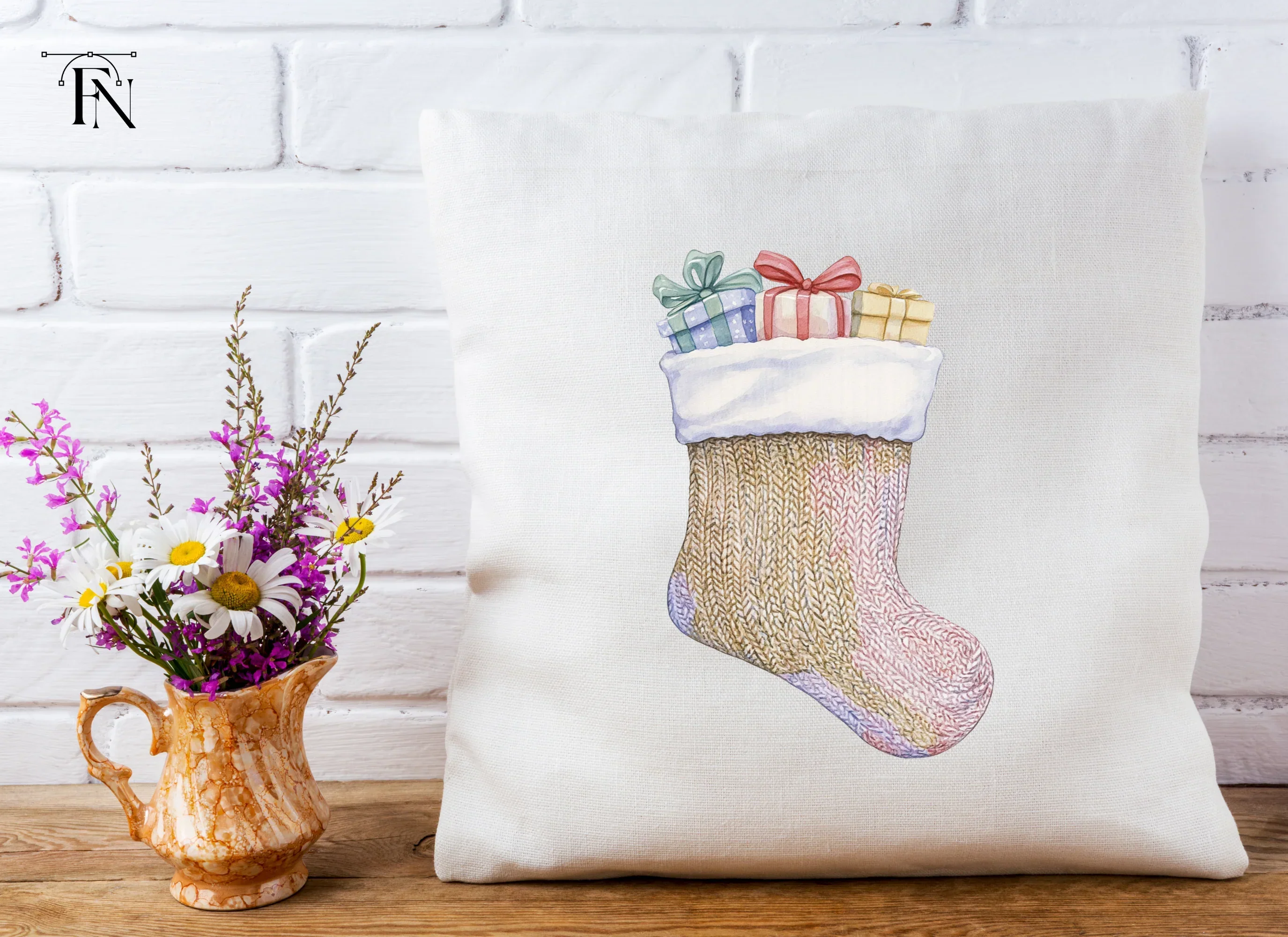 Knitted Christmas Stocking with Gifts Clipart Bundle - Image 4