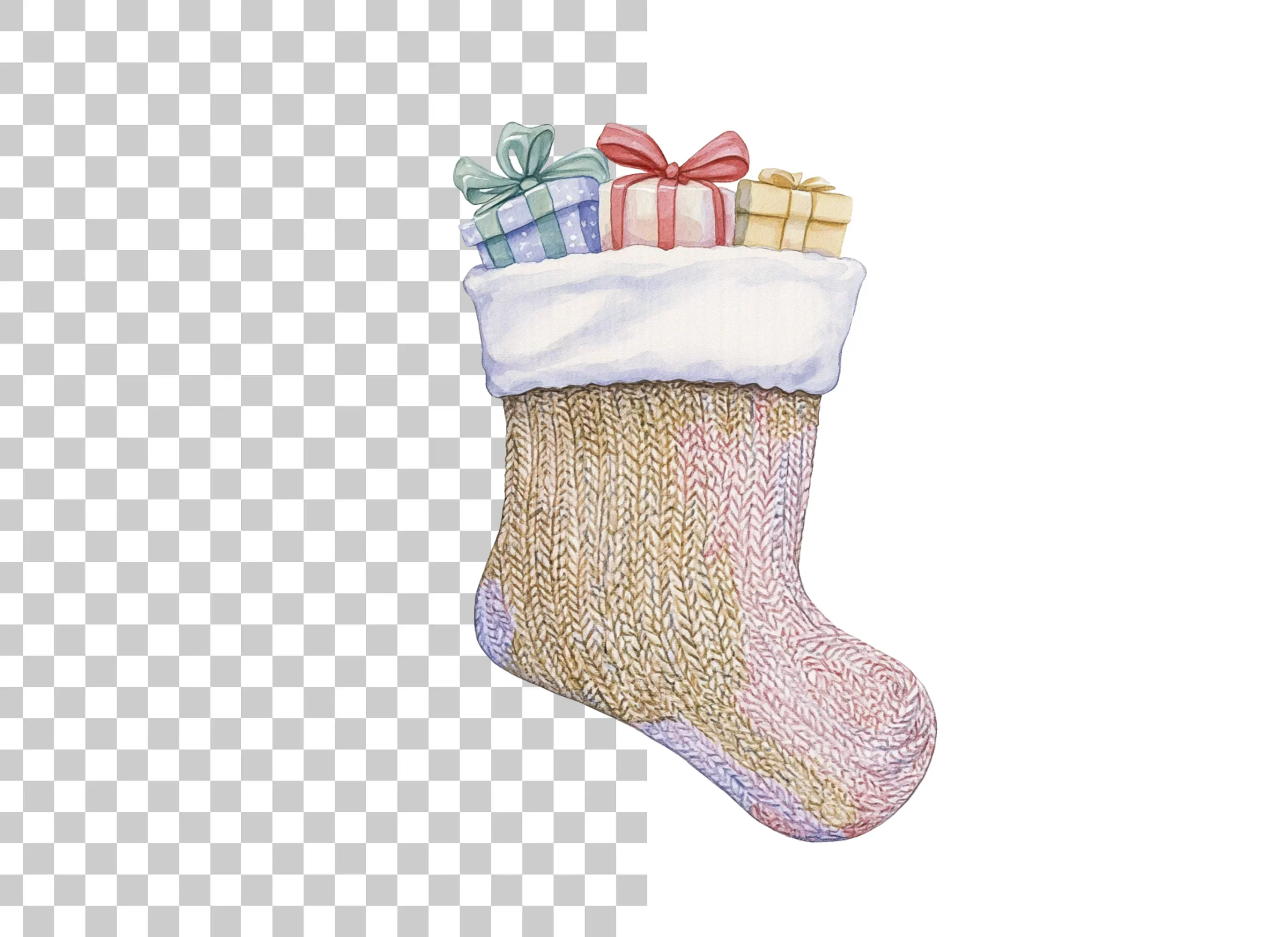 Knitted Christmas Stocking with Gifts Clipart Bundle - Image 6